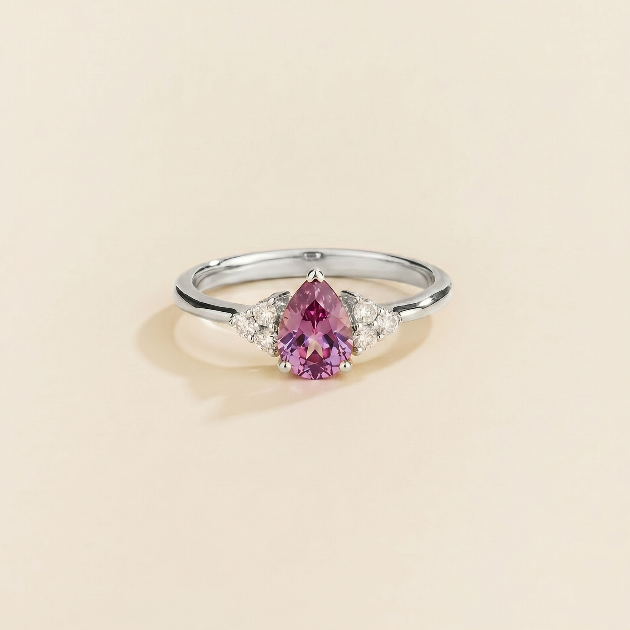 Nora Purple Sapphire & Diamond Pear Cut Ring in White Gold