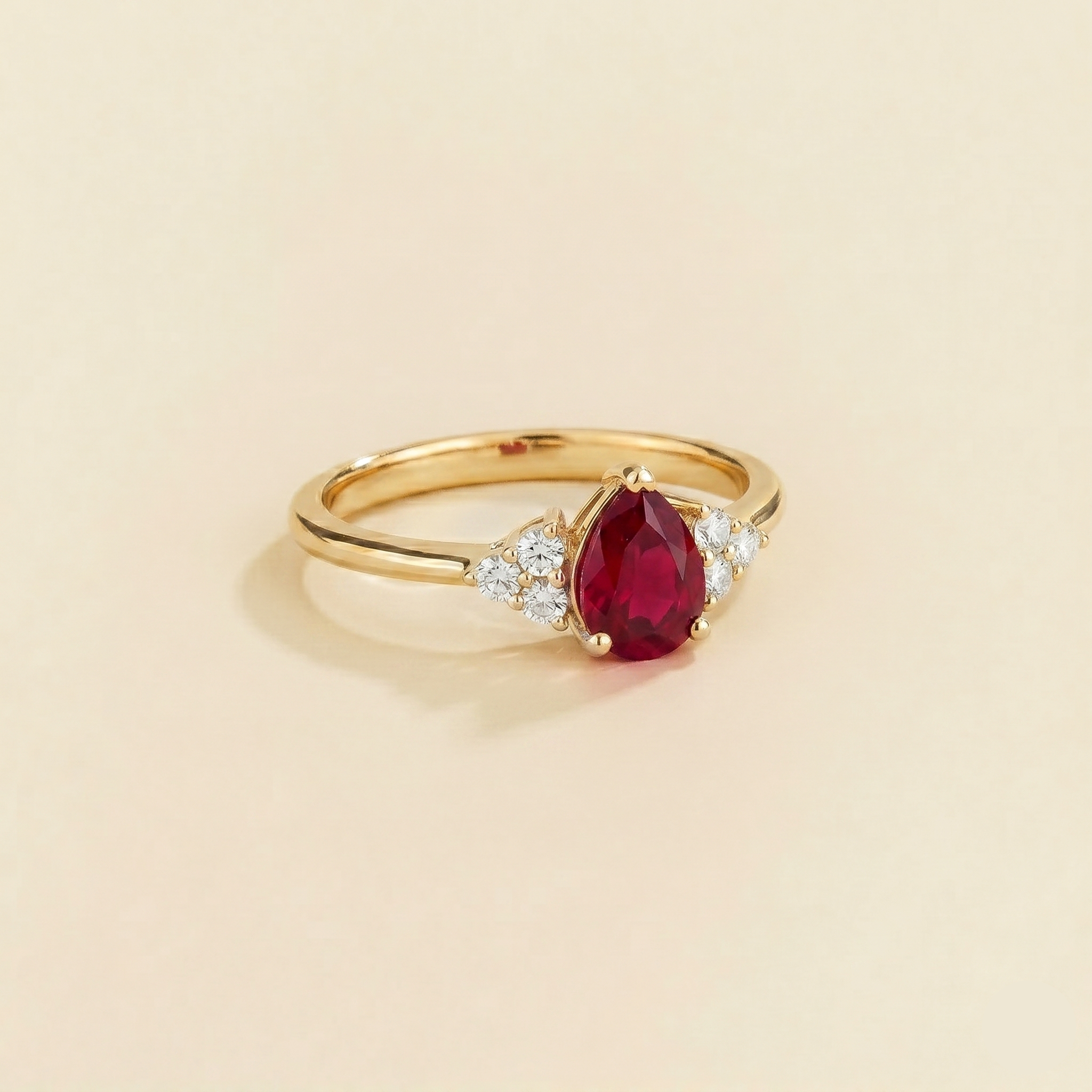 Nora Ruby & Diamond Pear Cut Ring in Gold