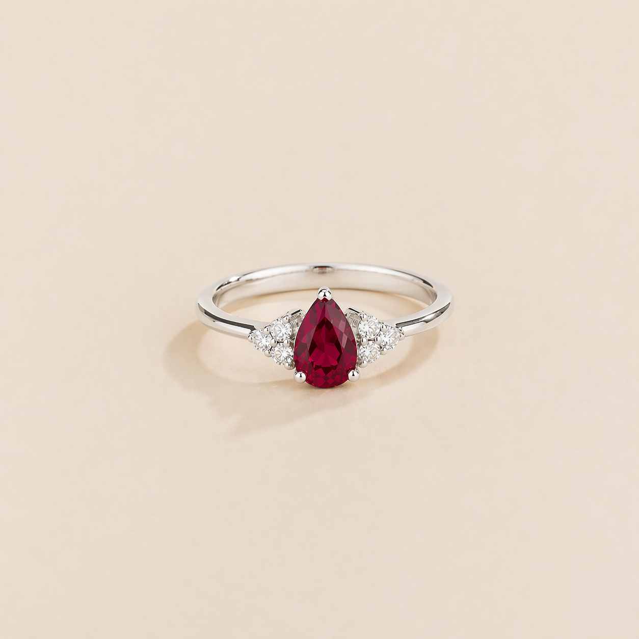 Nora Ruby & Diamond Pear Cut Ring in White Gold