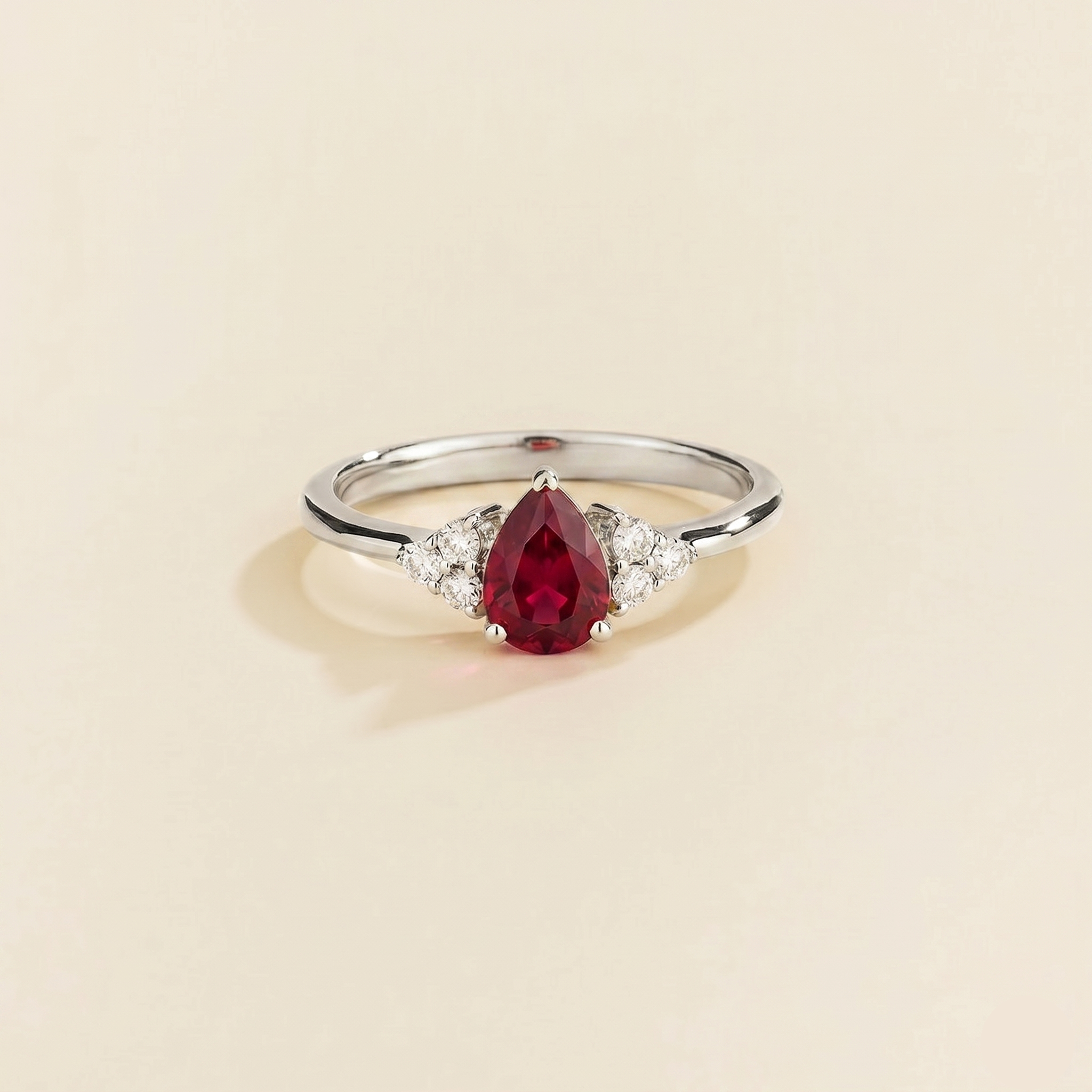 Nora Ruby & Diamond Pear Cut Ring in White Gold