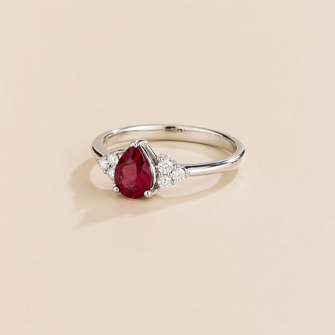 Nora Ruby & Diamond Pear Cut Ring in White Gold