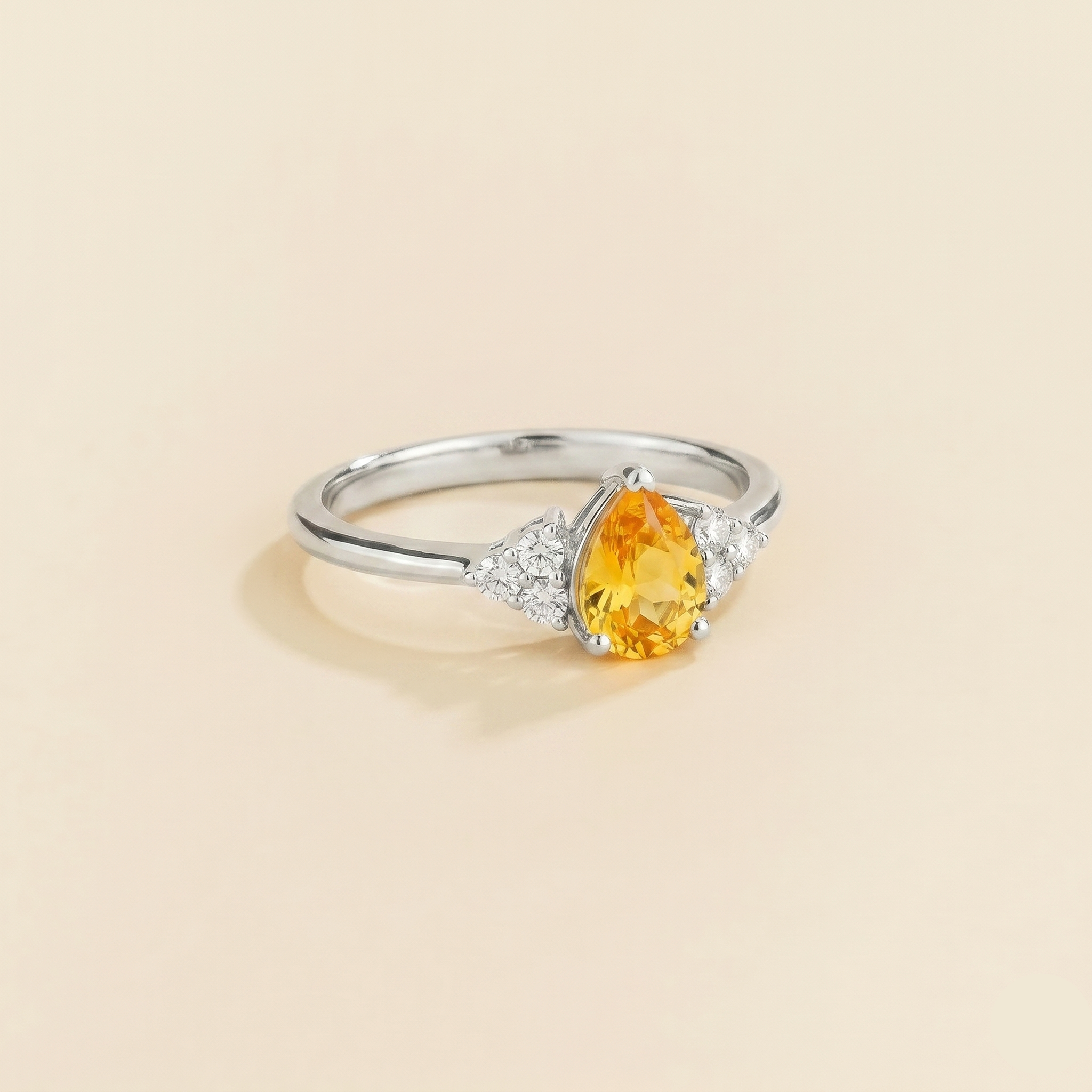 Nora Yellow Sapphire & Diamond Pear Cut Ring in White Gold