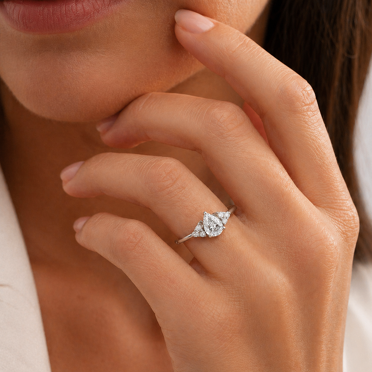 Nora Aquamarine & Diamond Pear Cut Ring in White Gold