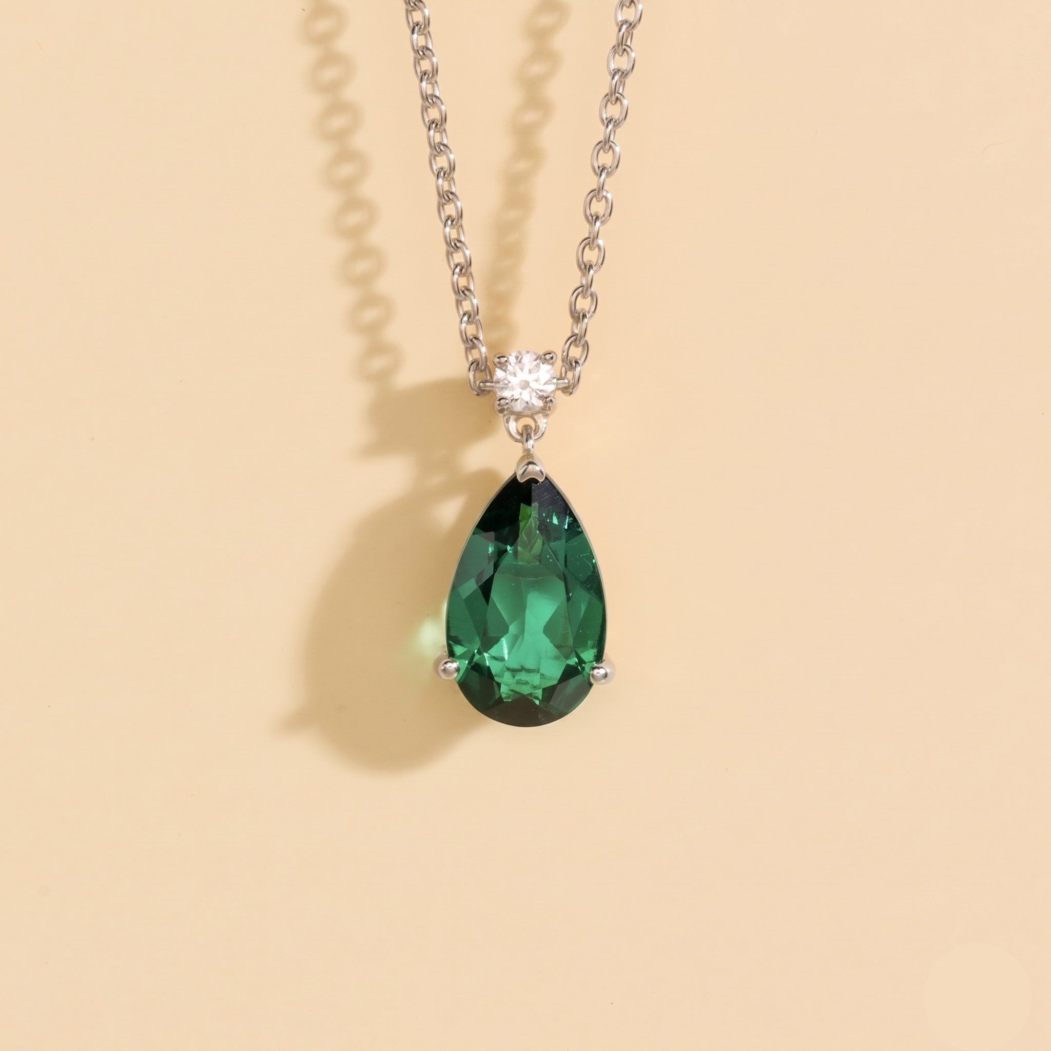 Ori Emerald & Diamond Pear Drop Pendant Necklace In White Gold - Large