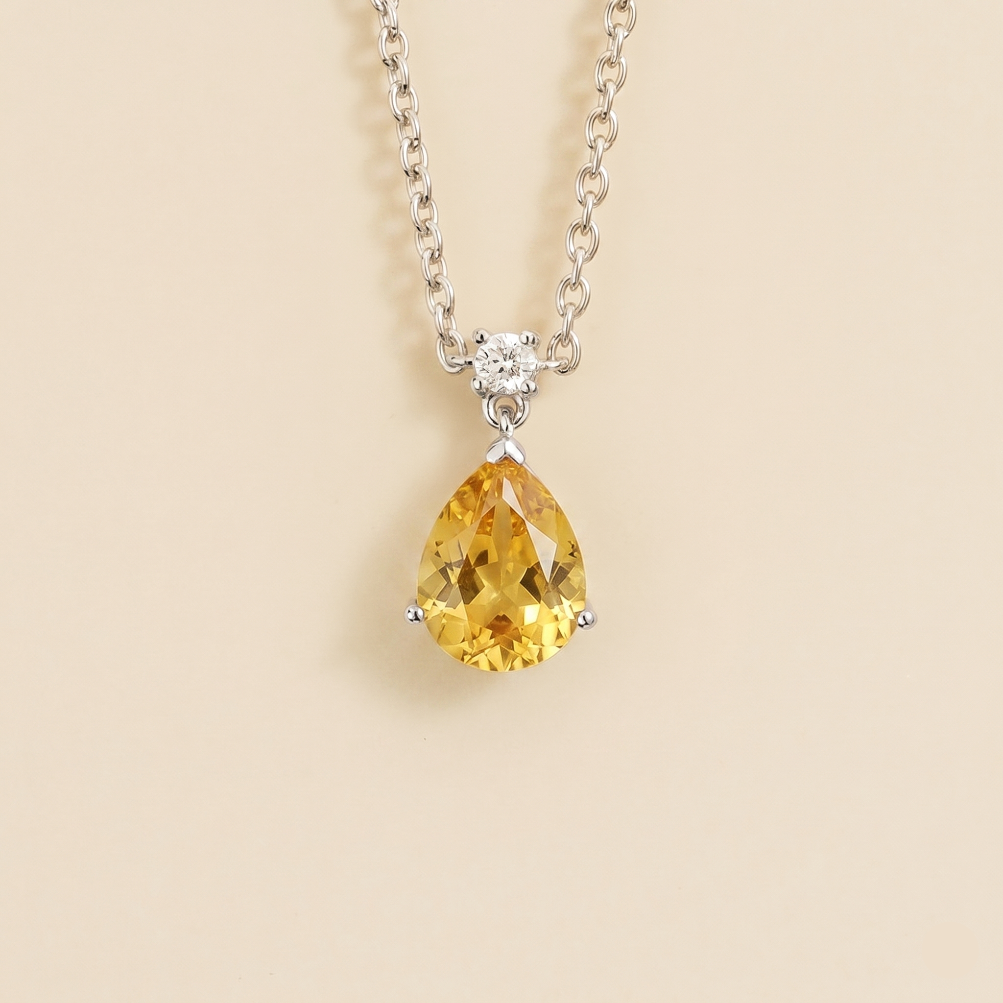 Ori Yellow Sapphire & Diamond Pear Drop Pendant Necklace In White Gold - Medium