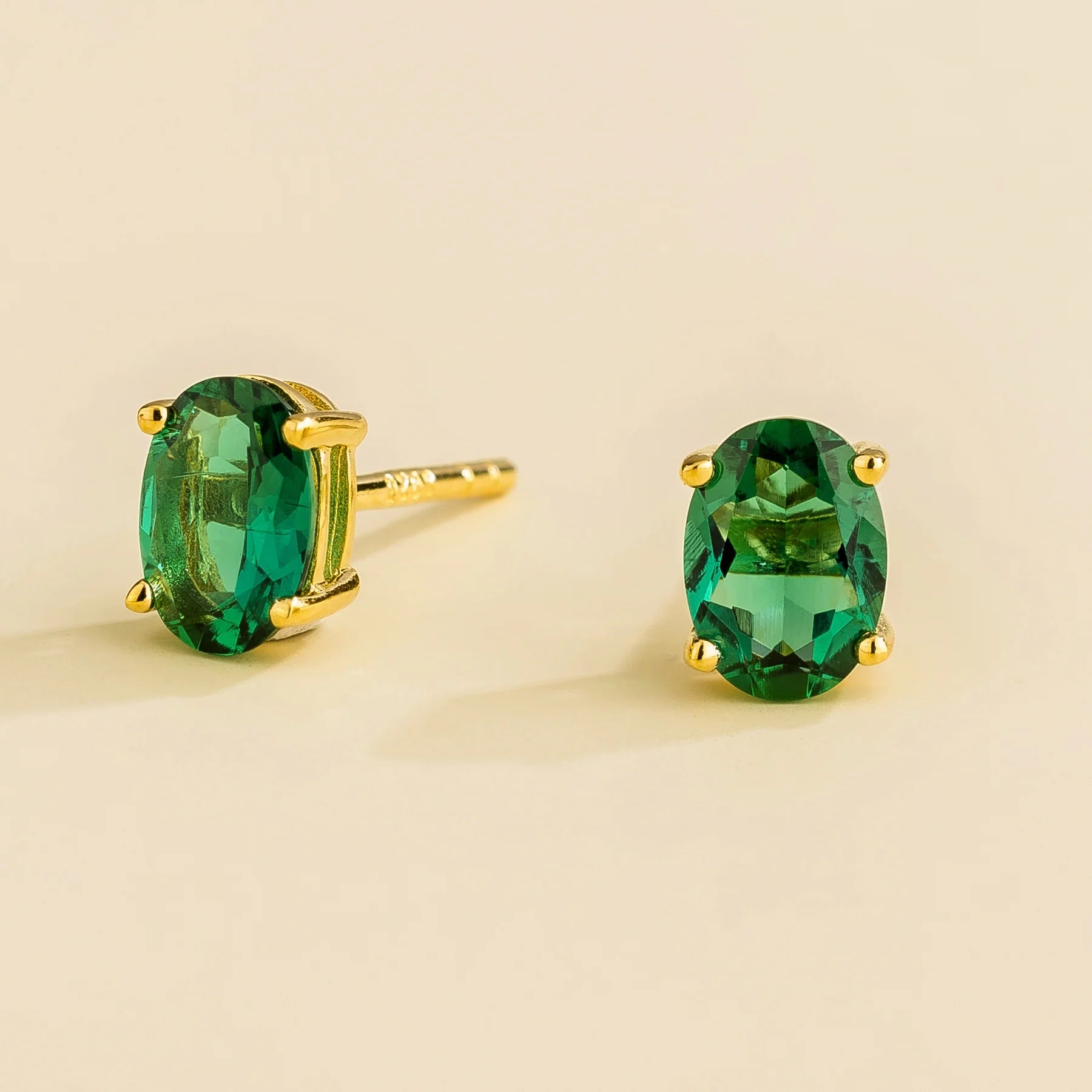 Ova Gold Earrings Set With Emerald By Bespoke Jewellery London UK