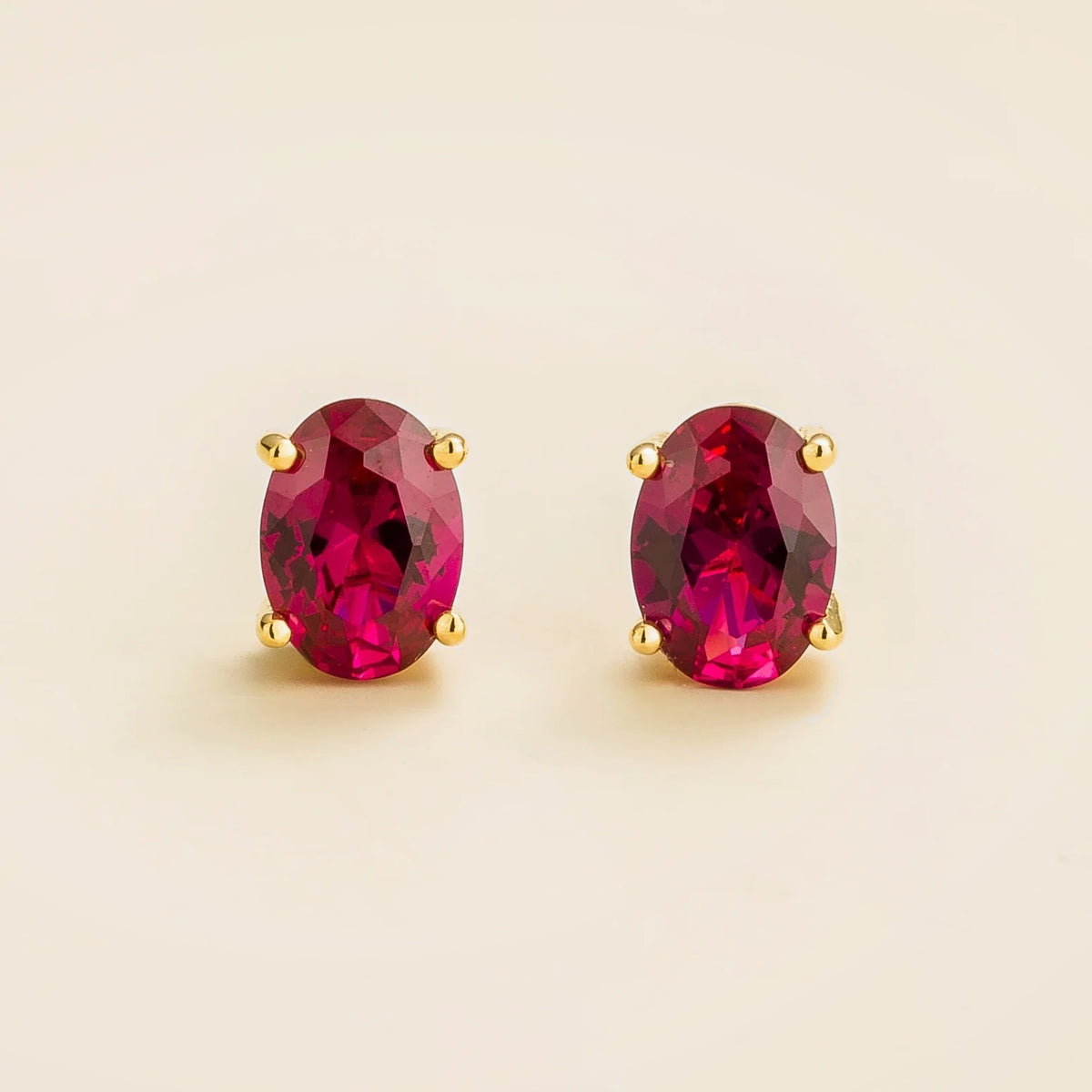 Ovo Gold Earrings Set With Ruby