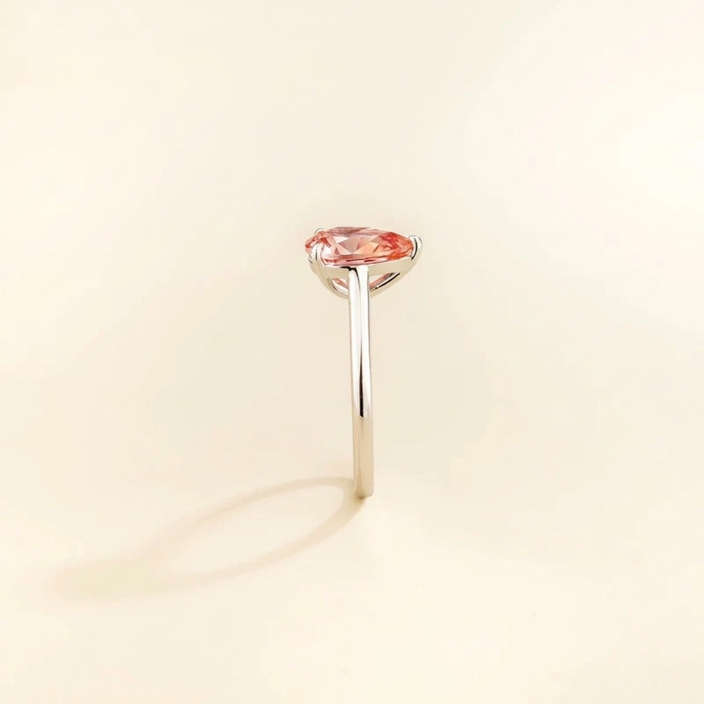 Pandal Pear Shape Padparadscha Sapphire Cathedral Solitaire Ring
