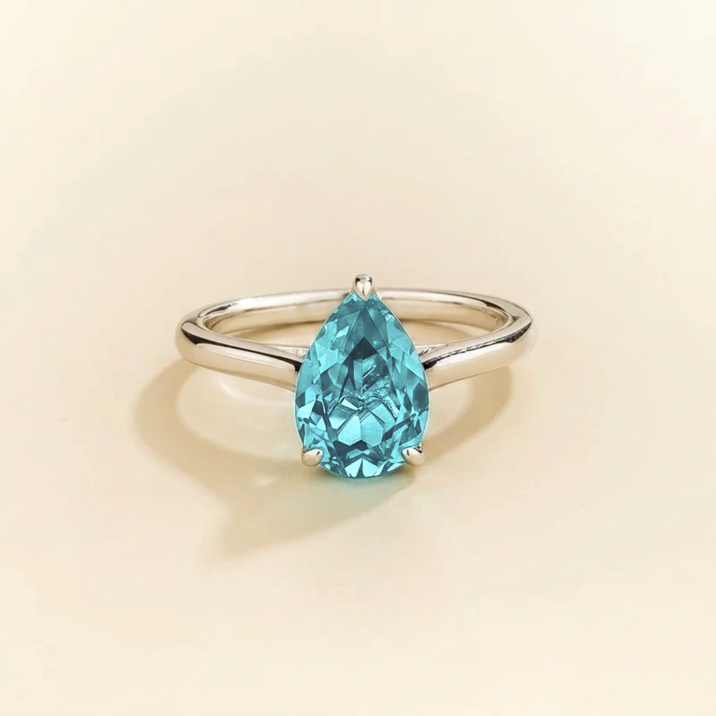 Pandal Pear Shape Paraiba Sapphire Cathedral Solitaire Ring in white gold