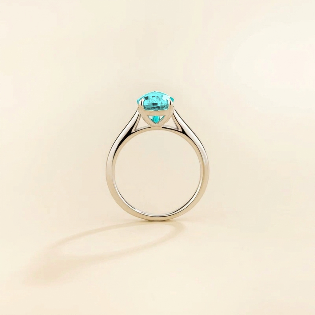 Pandal Pear Shape Paraiba Sapphire Cathedral Solitaire Ring in white gold