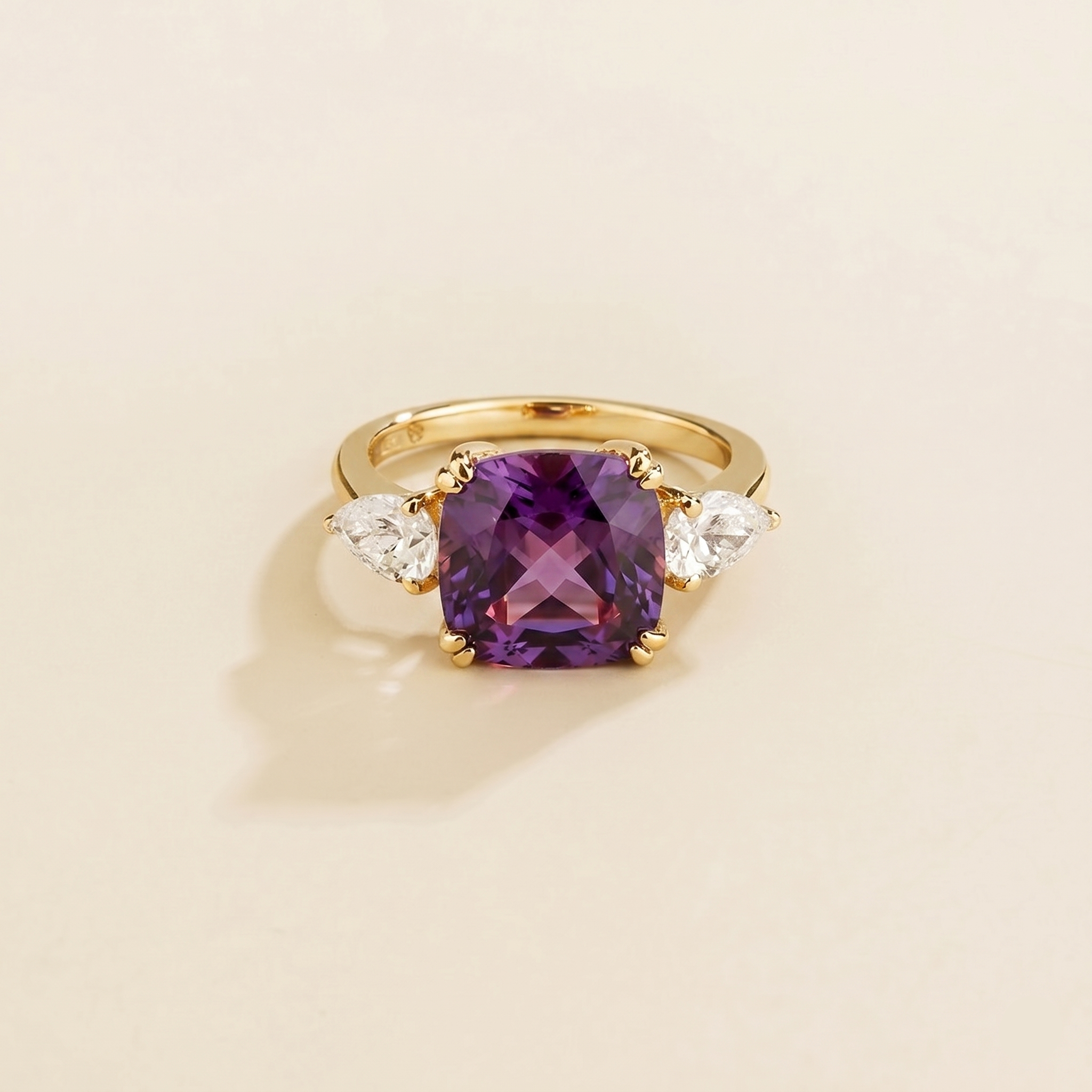 Pari Purple Sapphire Cushion Cut & Diamond Pear Cut Gold Ring