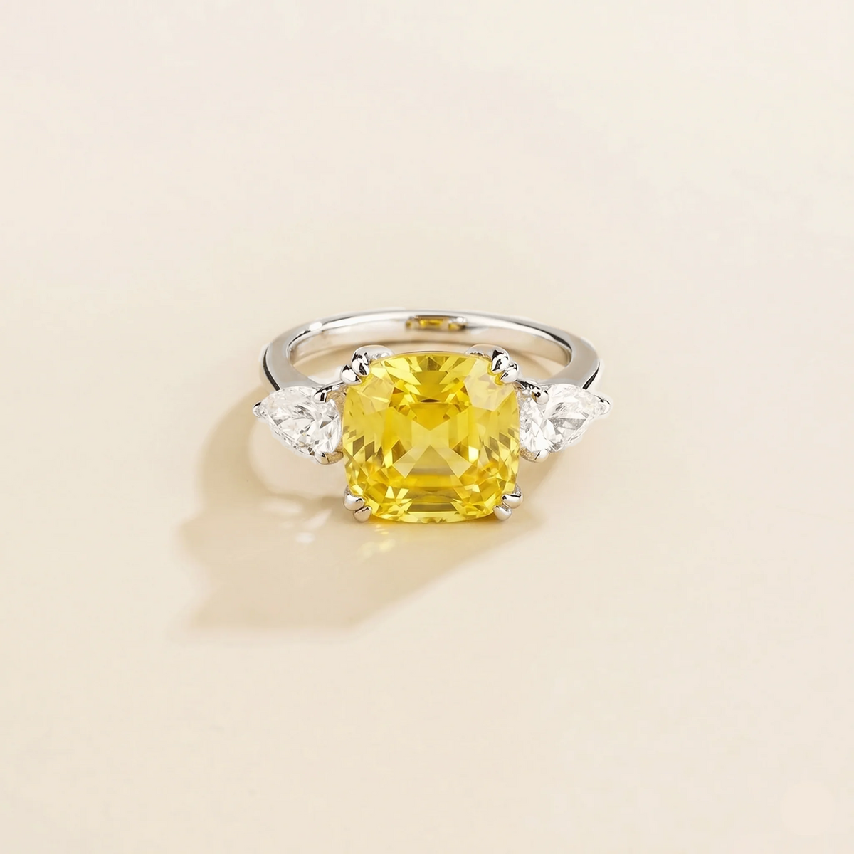 Pari Yellow Sapphire Cushion Cut & Diamond Pear Cut White Gold Ring