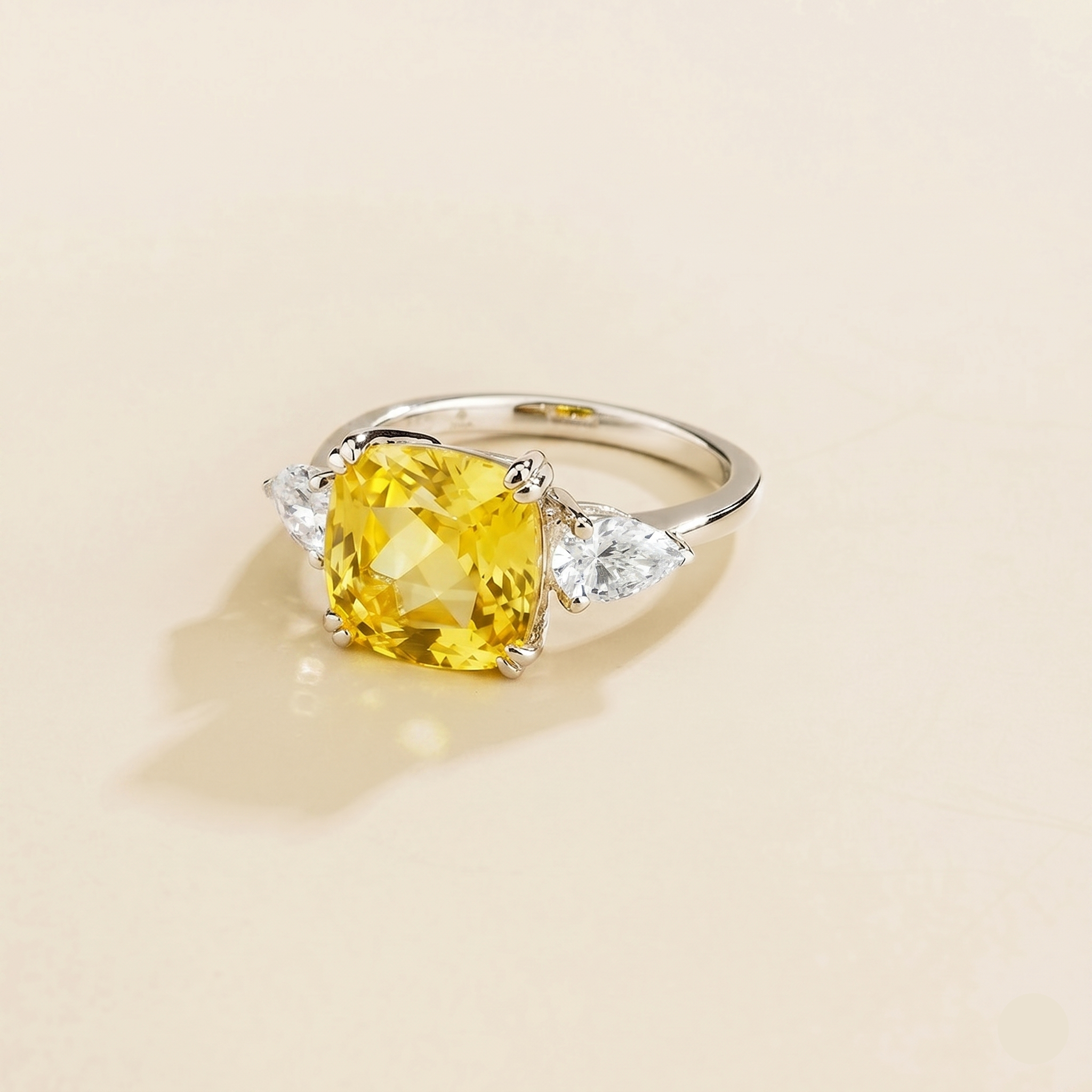 Pari Yellow Sapphire Cushion Cut & Diamond Pear Cut White Gold Ring