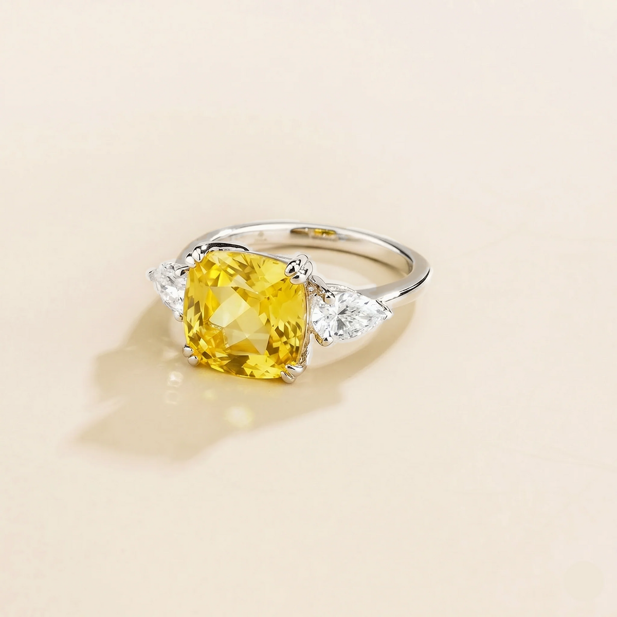 Pari Yellow Sapphire Cushion Cut & Diamond Pear Cut White Gold Ring