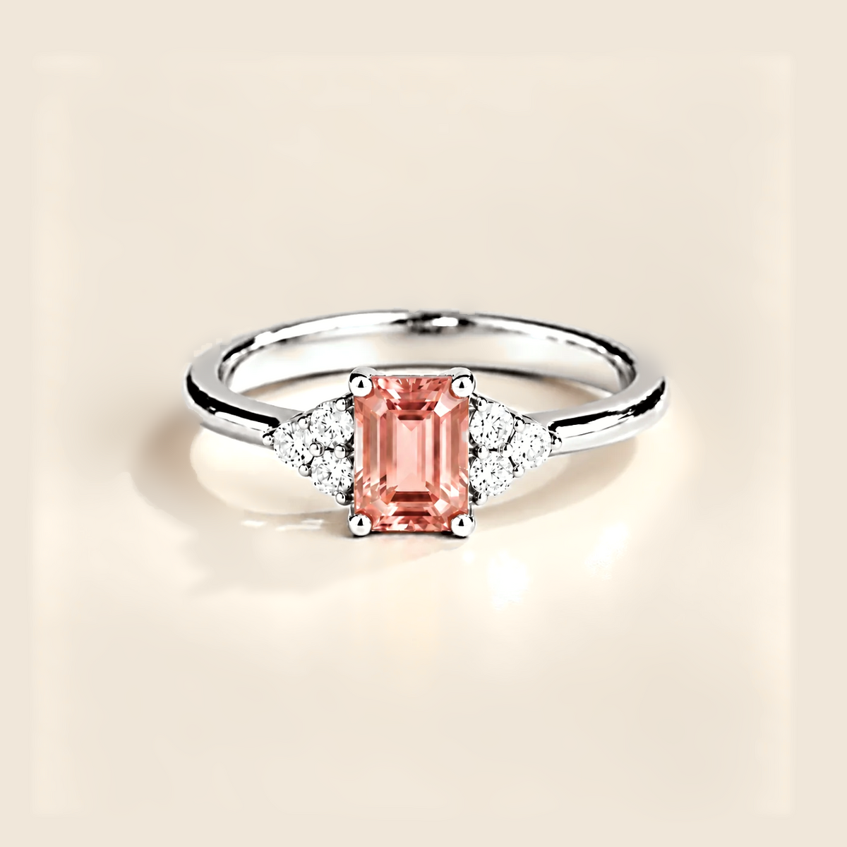 Chateau Padparadscha Sapphire Emerald-Cut & Diamond Ring in White Gold