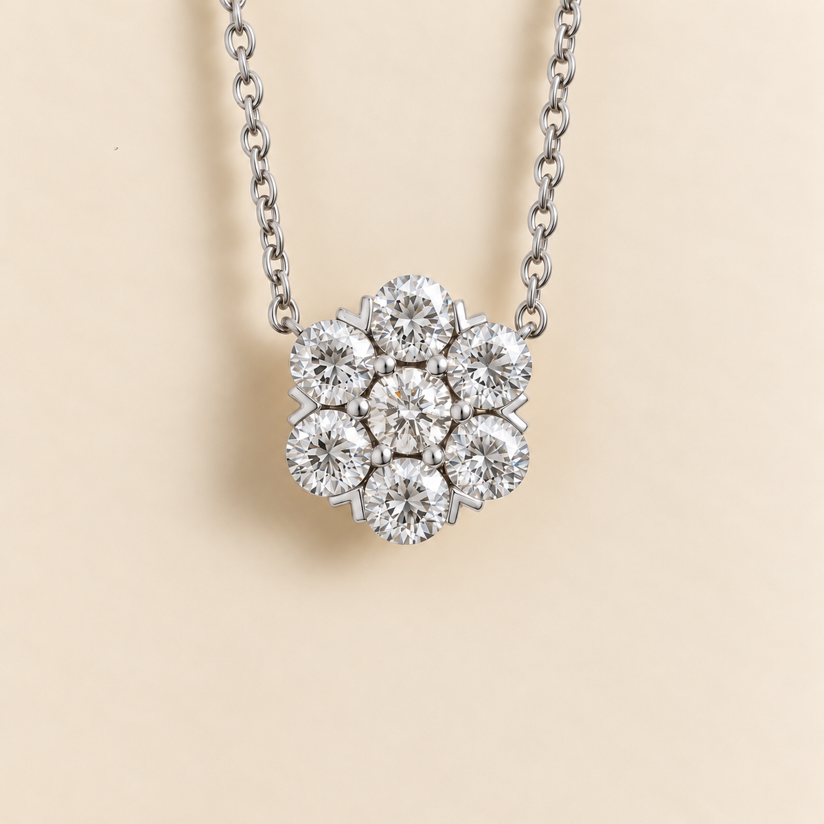 Cinq Diamond Flower Pendant Necklace in White Gold