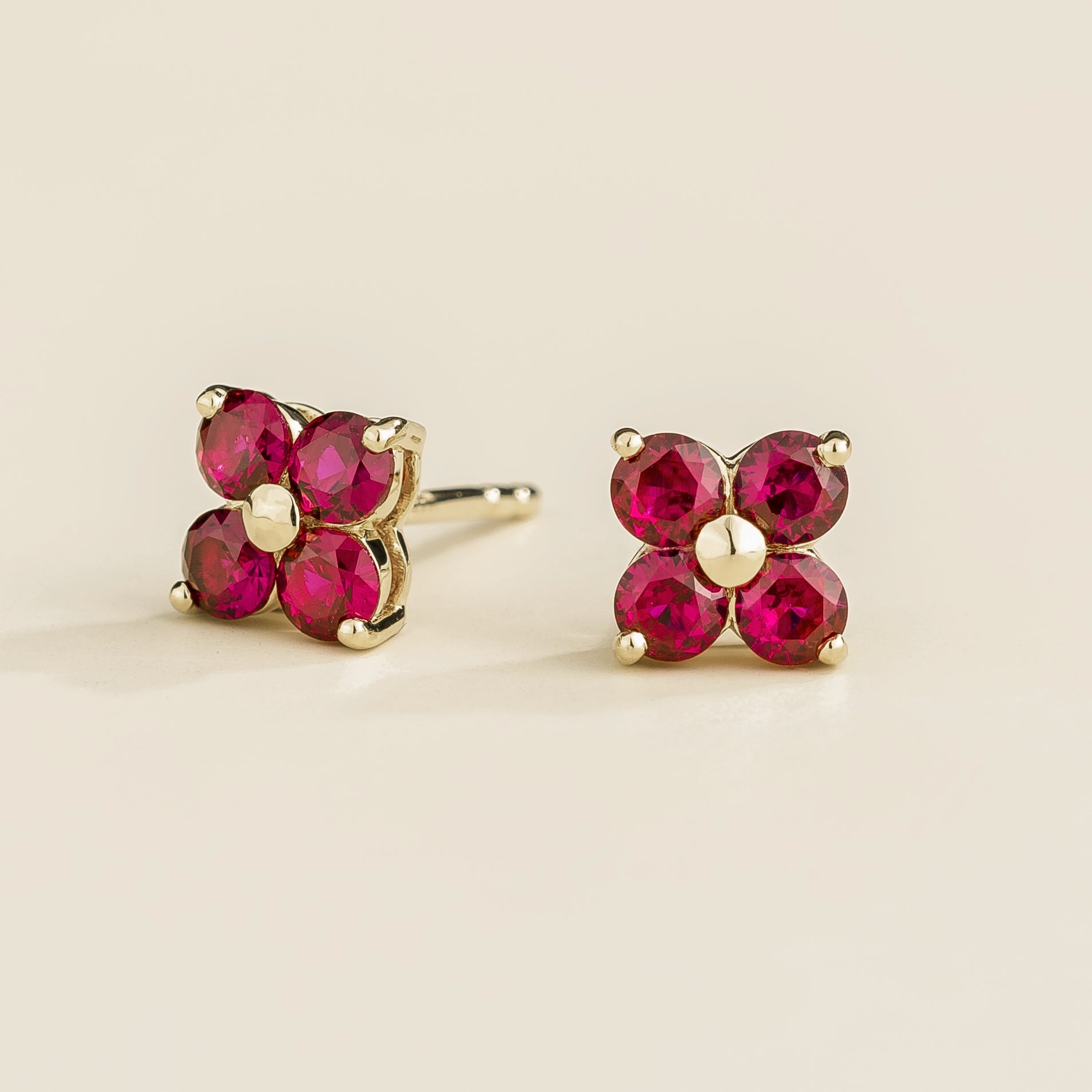 Petale White Gold Earrings Set With Ruby London UK