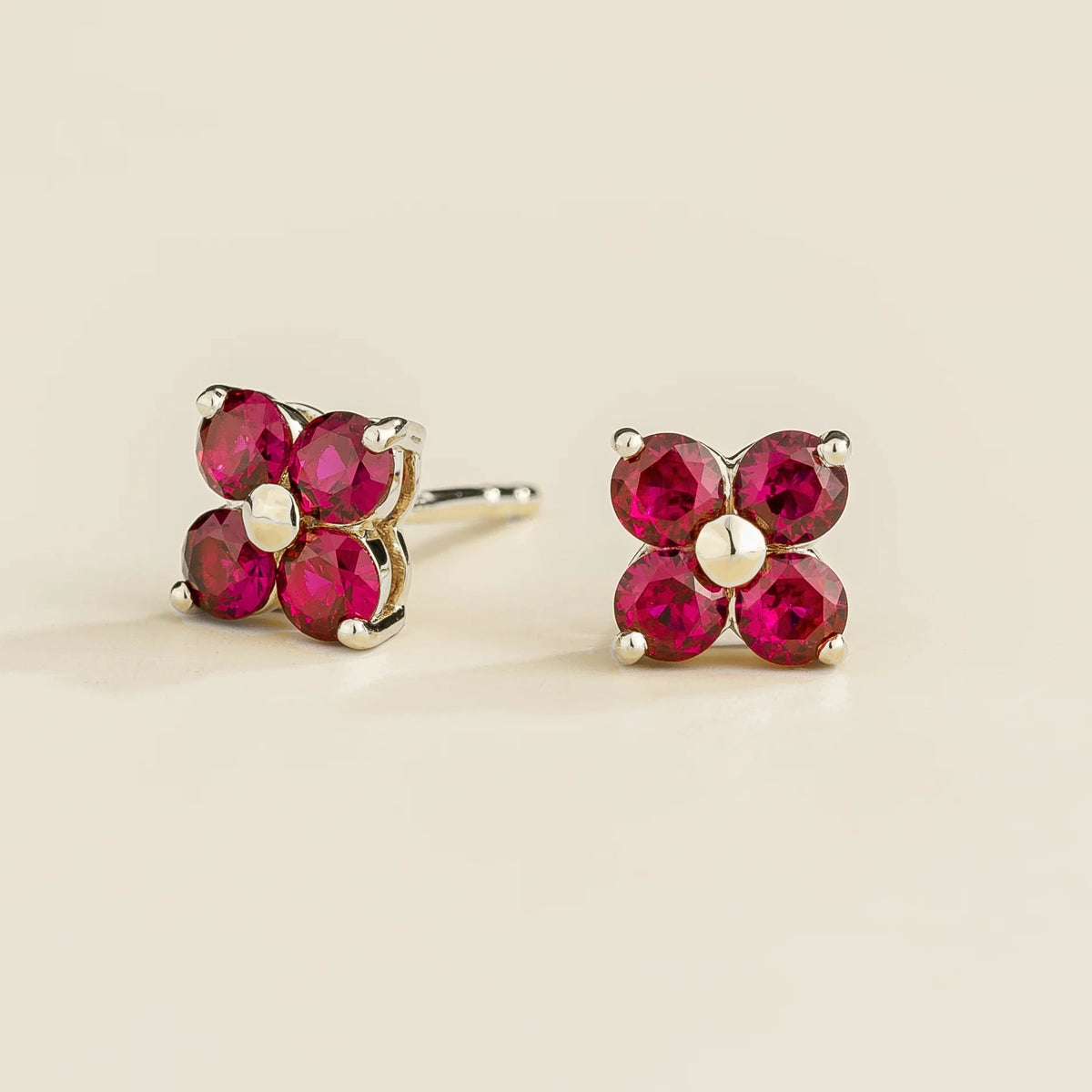 Petale Ruby Earrings in White Gold – front view
