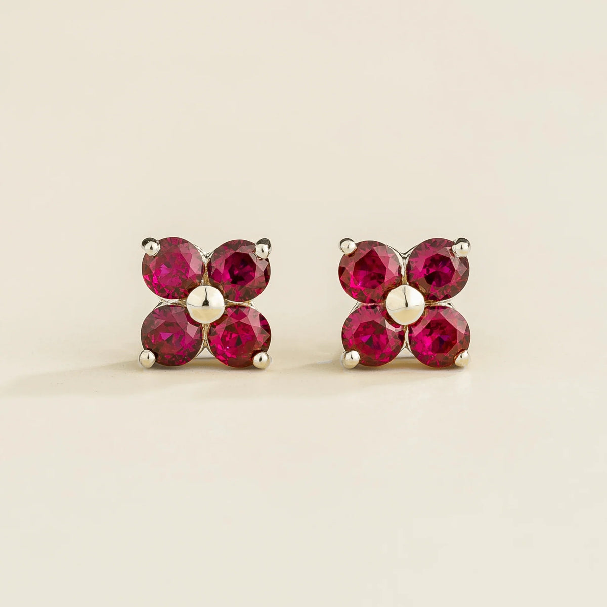 Petale Ruby Earrings in White Gold