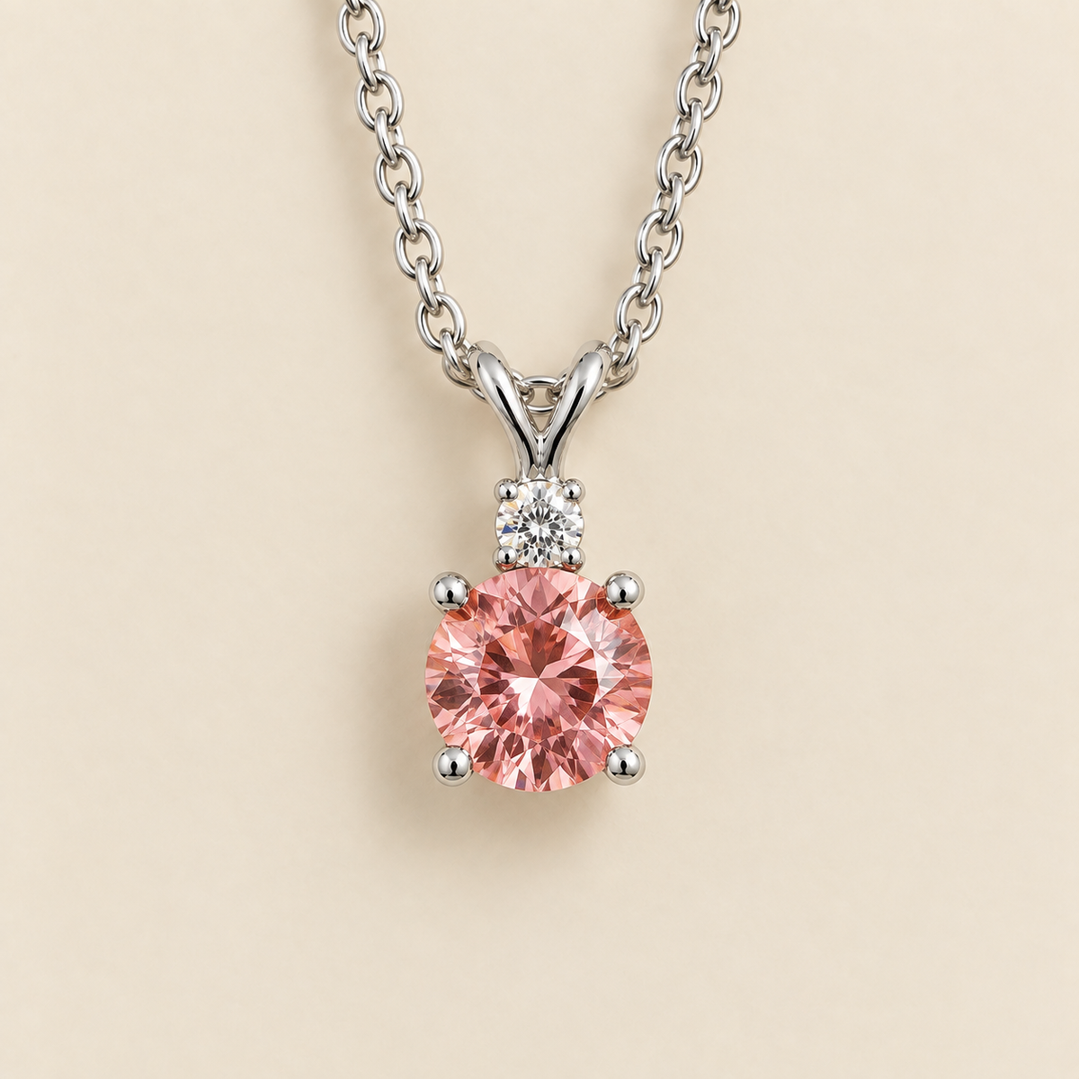 Joie Round Padparadscha Sapphire & Diamond Drop Pendant Necklace In White Gold