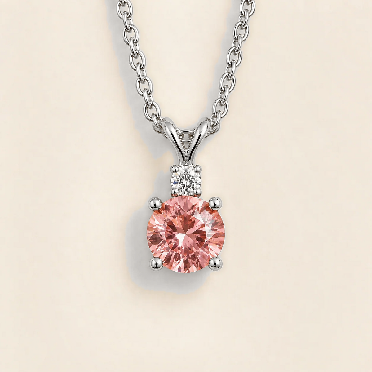 Joie Round Padparadscha Sapphire & Diamond Drop Pendant Necklace In White Gold