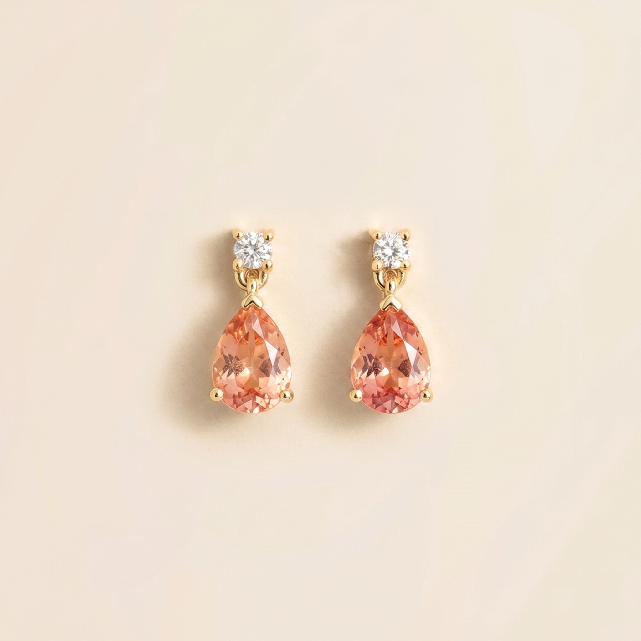 Pisa Padparadscha Sapphire & Diamond Pear Drop Earrings in Gold