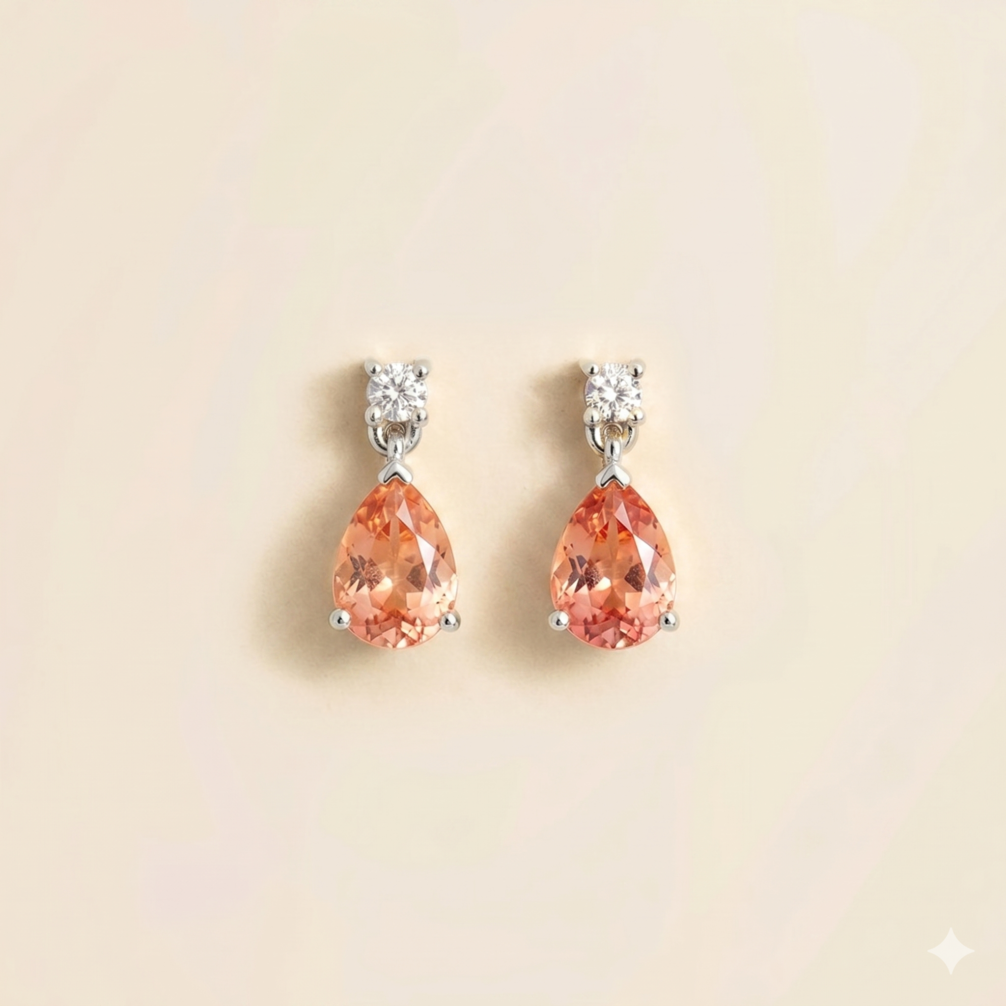 Pisa Padparadscha Sapphire & Diamond Pear Drop Earrings in White Gold