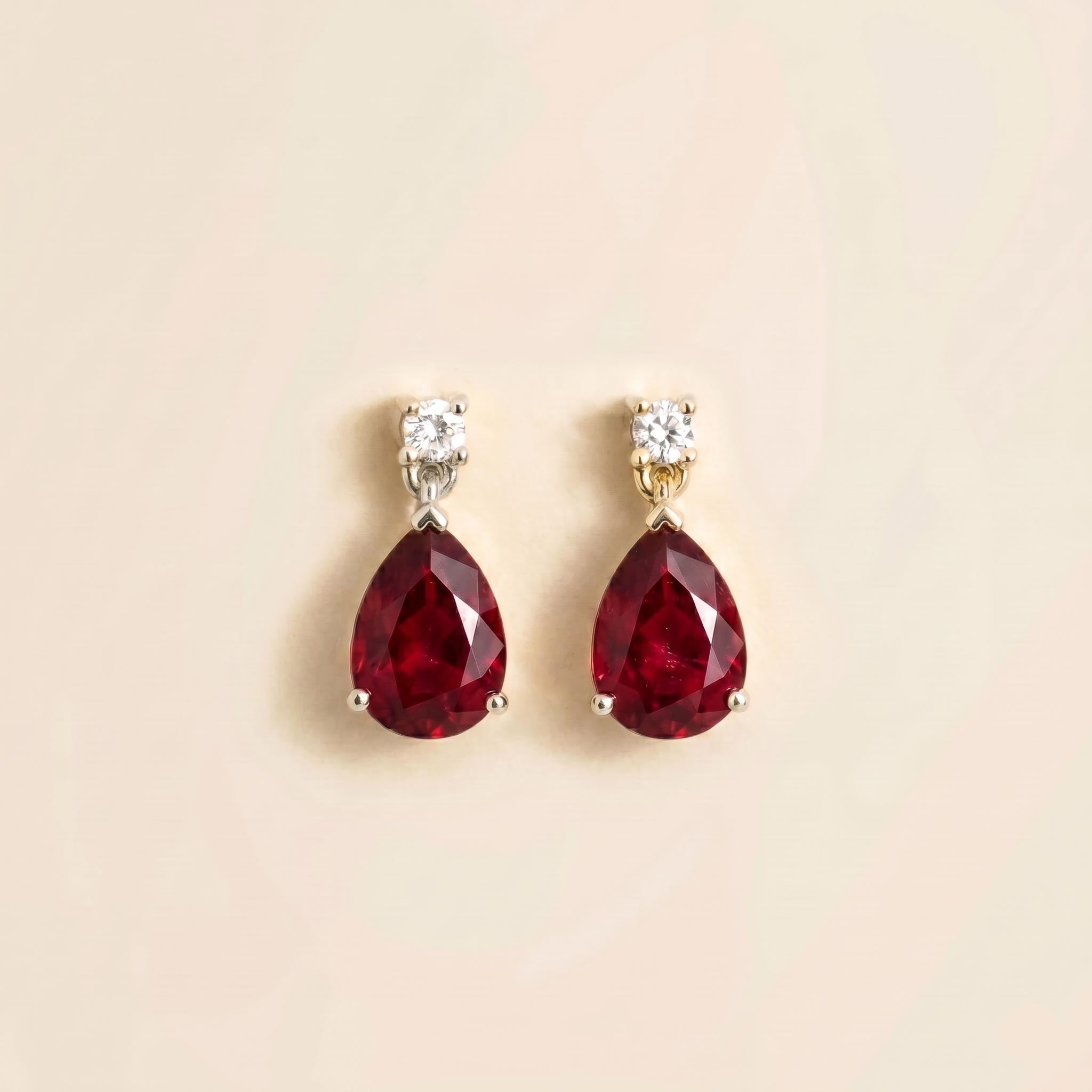 Pisa Ruby & Diamond Pear Drop Earrings in White Gold