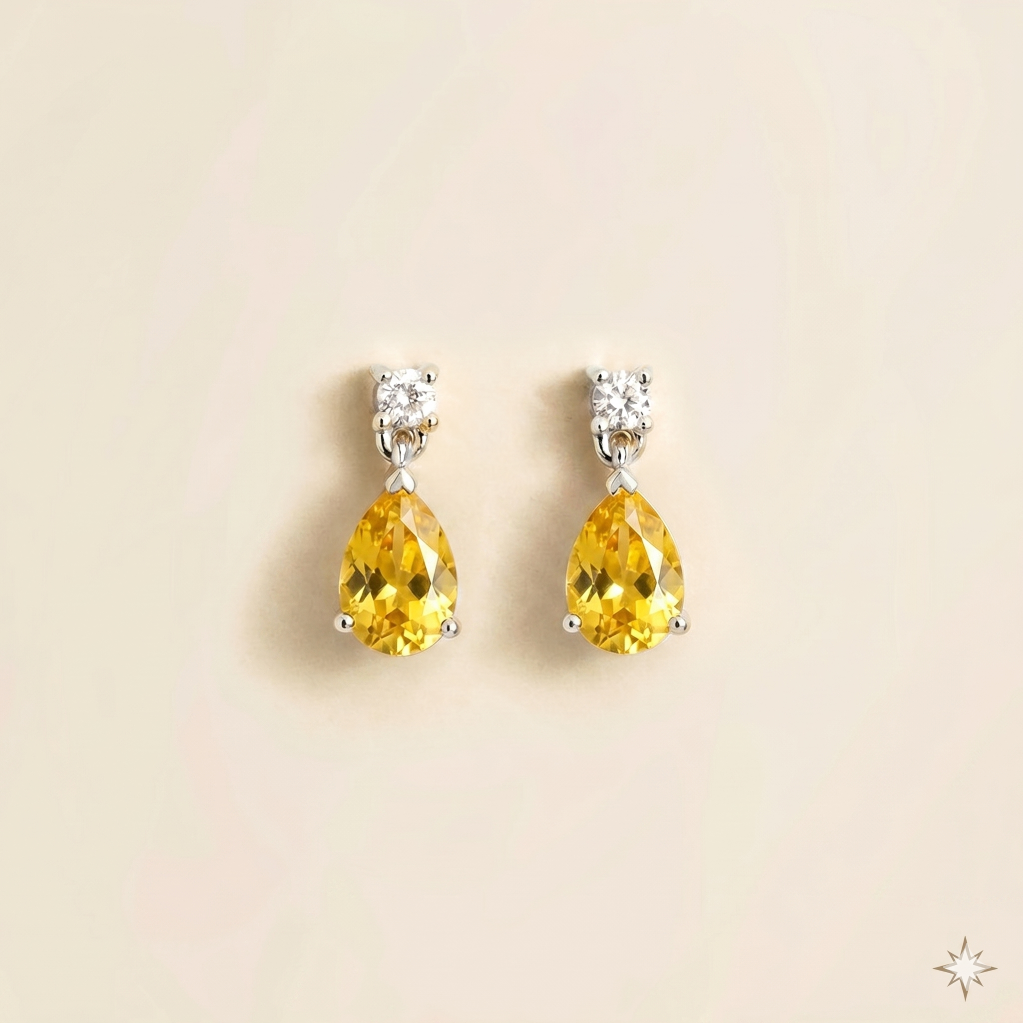 Pisa Yellow Sapphire & Diamond Pear Drop Earrings in White Gold