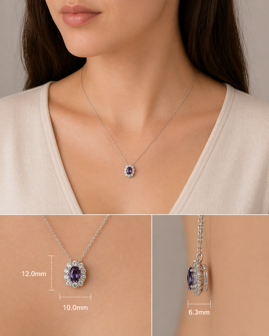 Prill Padparadscha Sapphire Oval & Diamond Halo Necklace In White Gold
