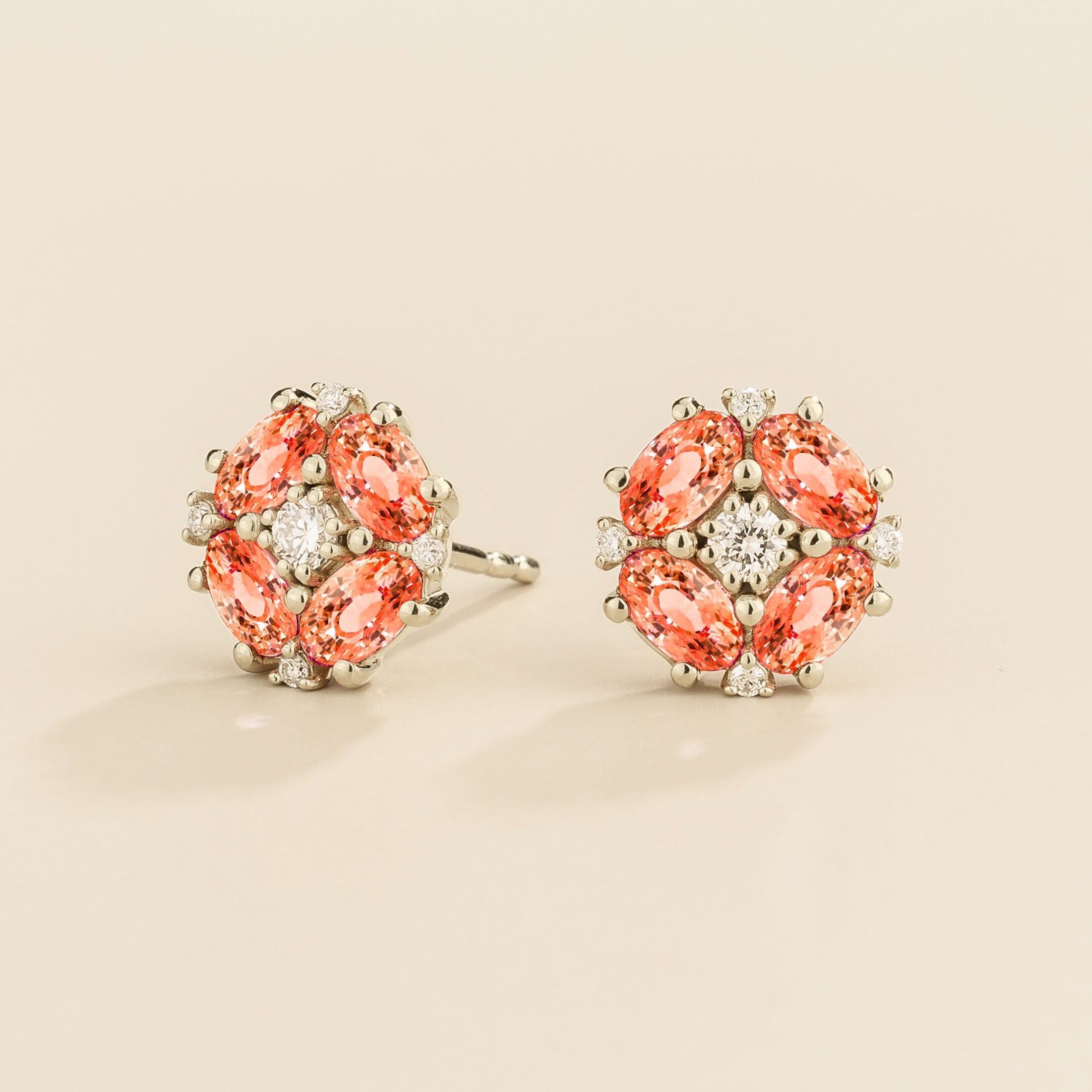 Pristi Gold Earrings Diamond & Padparadscha Sapphire in different view