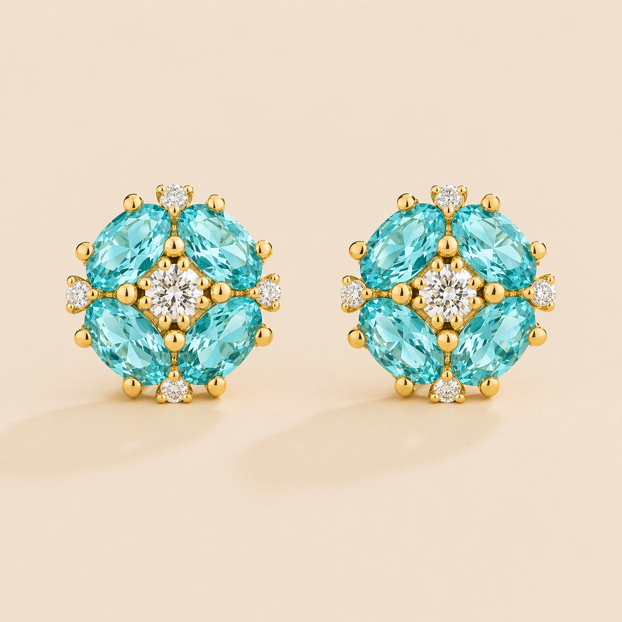 Pristi Gold Earrings Diamond & Paraiba Sapphire