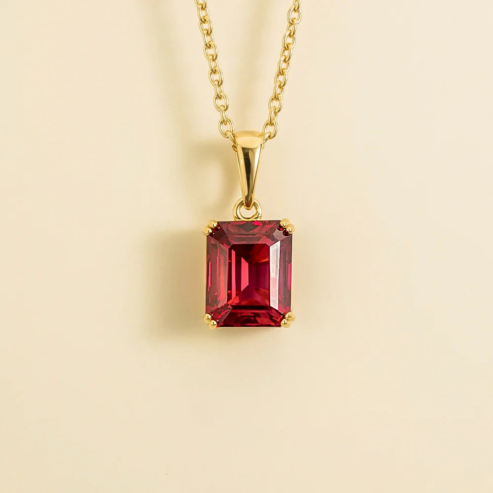 Thamani Ruby Emerald-Cut Solitaire Pendant Necklace in Gold