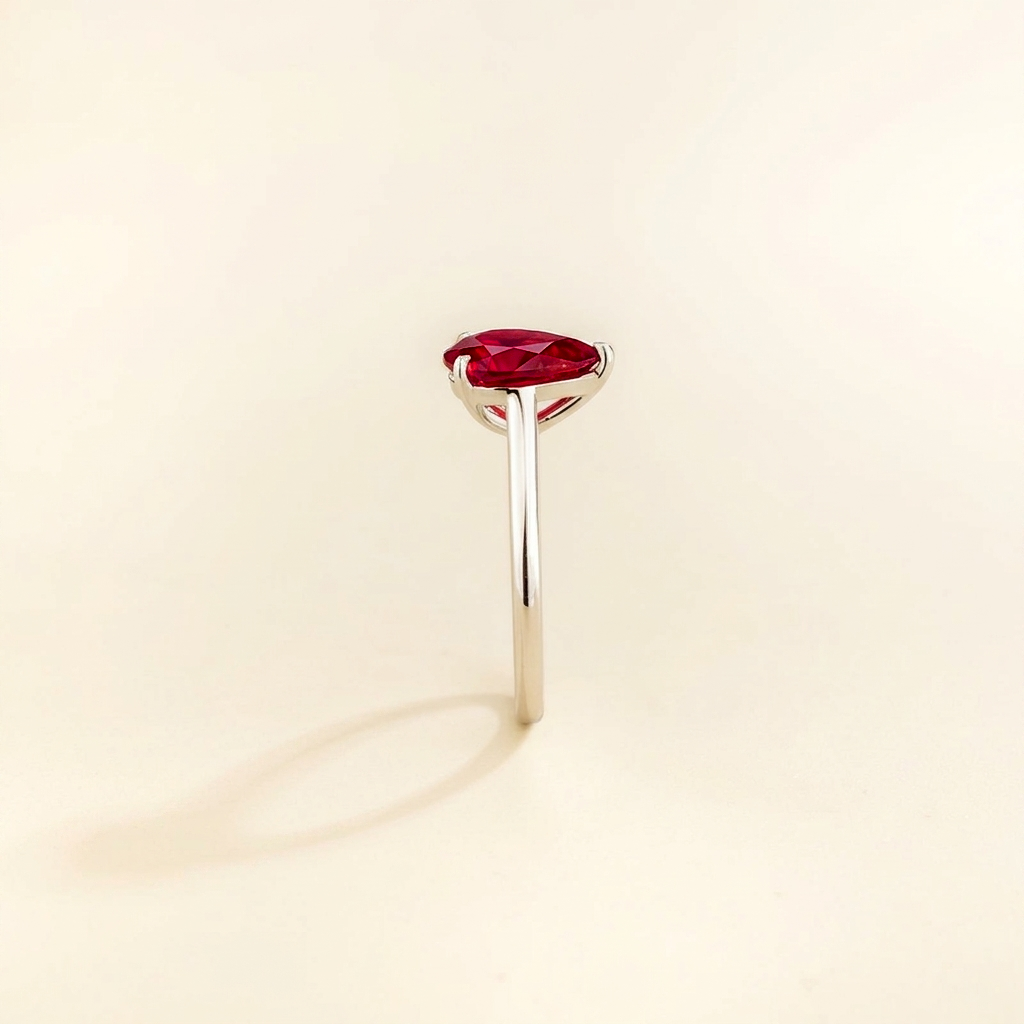 Pandal Pear Shape Ruby Cathedral Solitaire Ring in white gold