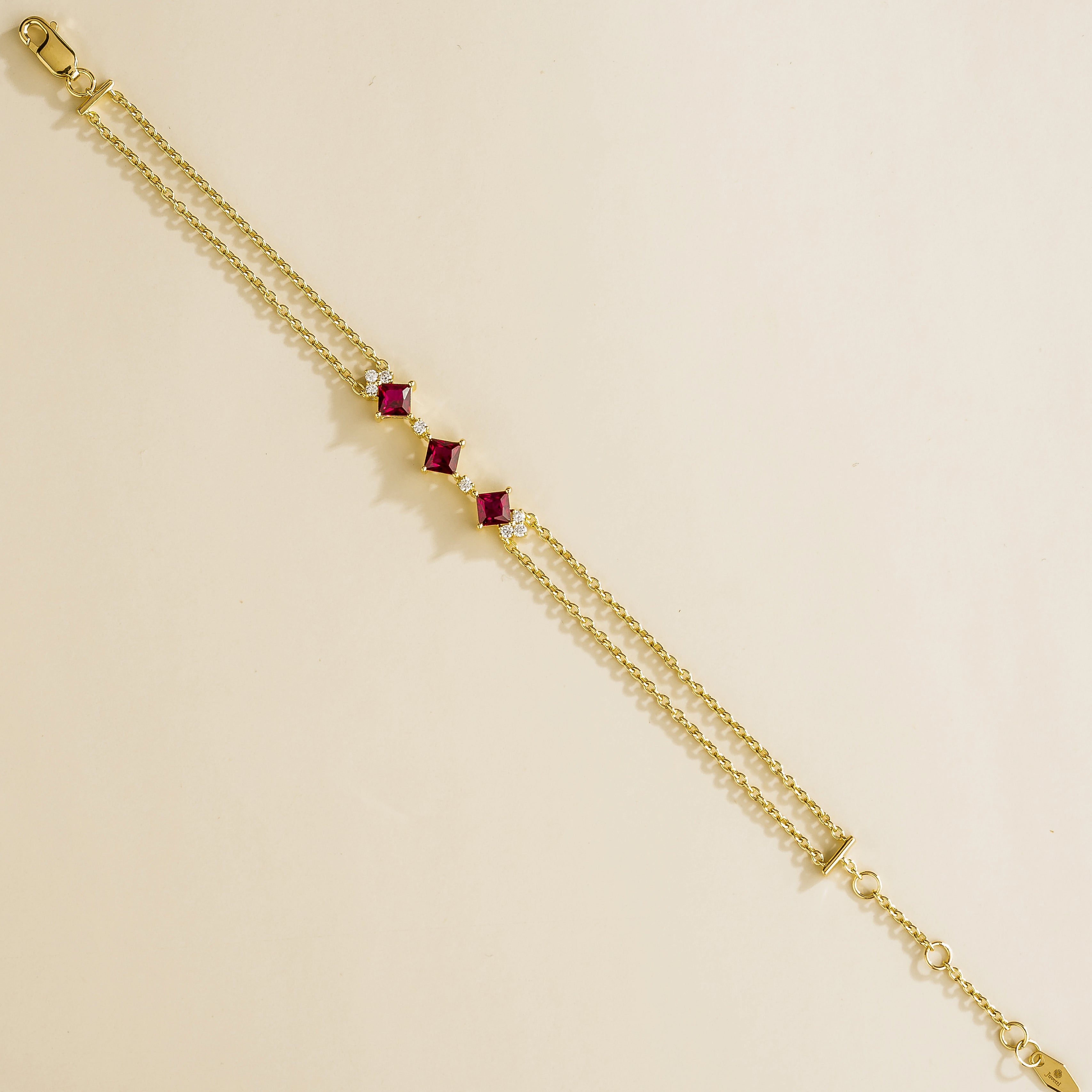 Ruby Jewellery London Forma Gold Bracelet Set With Ruby and Diamond