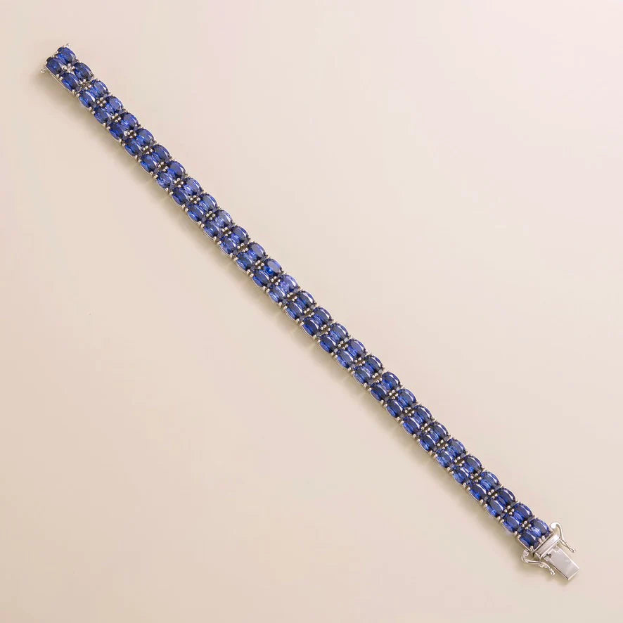 Salto Blue Sapphire Oval Tennis Bracelet in White Gold - Double Row