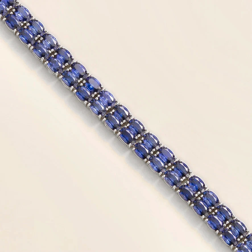 Salto Double Tennis Bracelet In Blue Sapphire Set In White Gold By Juvetti London uk