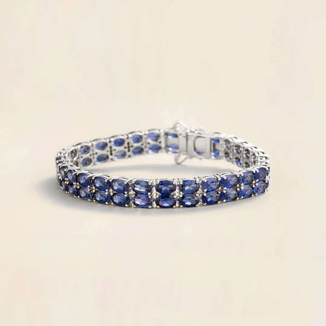 Salto Double Tennis Bracelet In Blue Sapphire Set In White Gold By Juvetti London