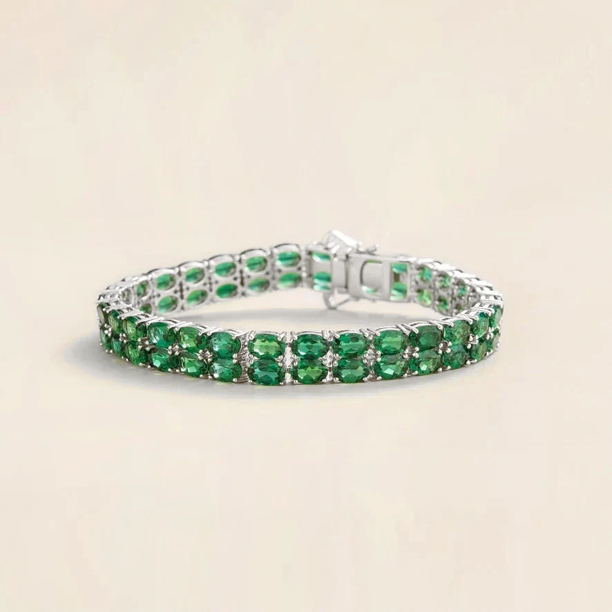 Oval Emerald Double Row Tennis Bracelet in White Gold