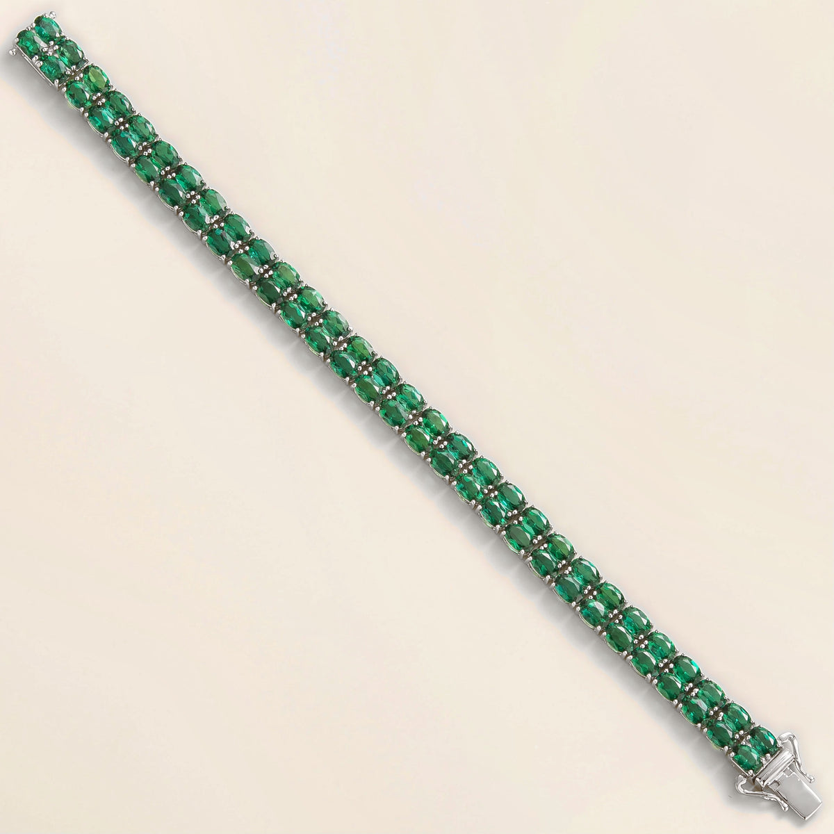 Oval Emerald Double Row Tennis Bracelet in White Gold – alternate angle