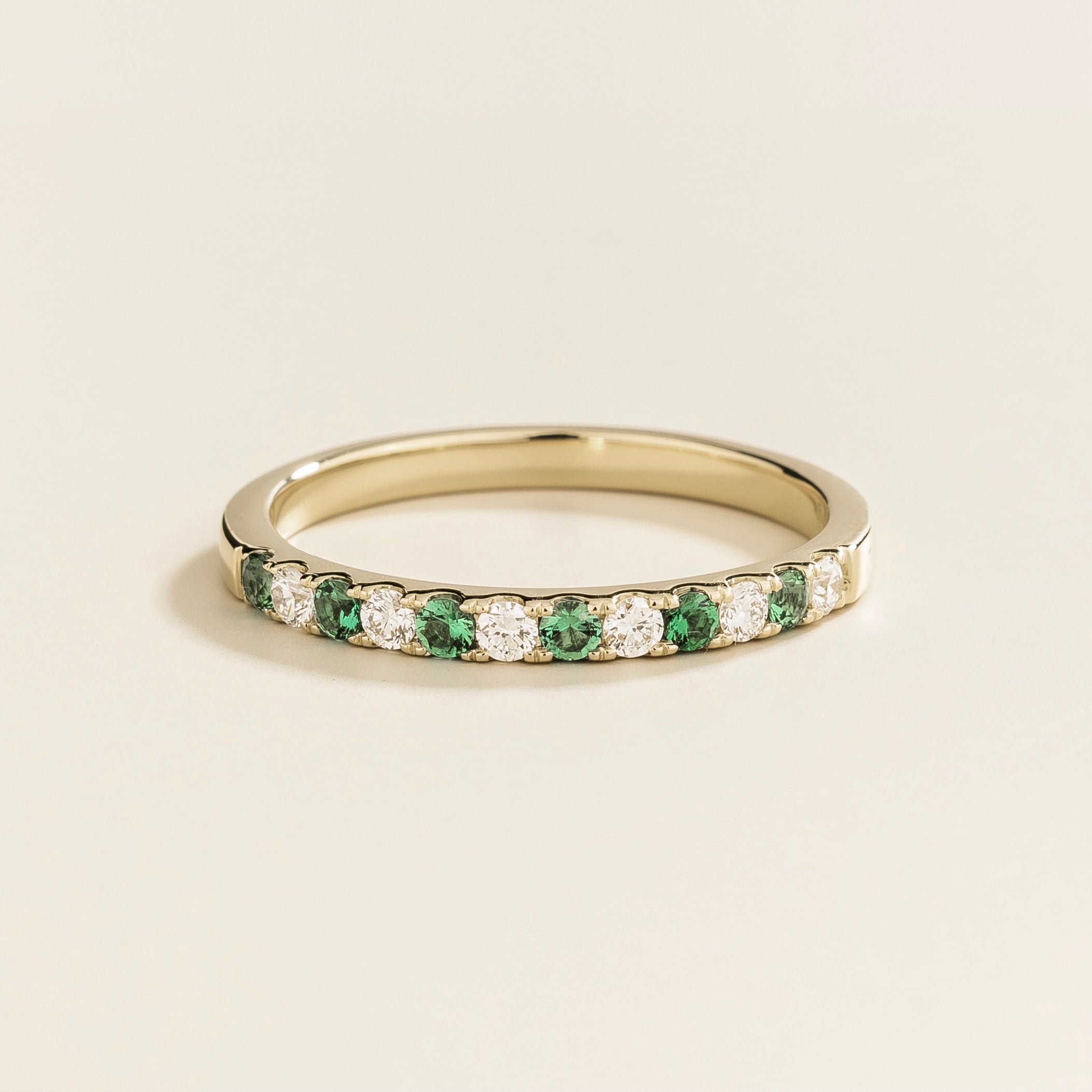 Salto White Gold Half Eternity Ring In Emerald & Diamond by Juvetti