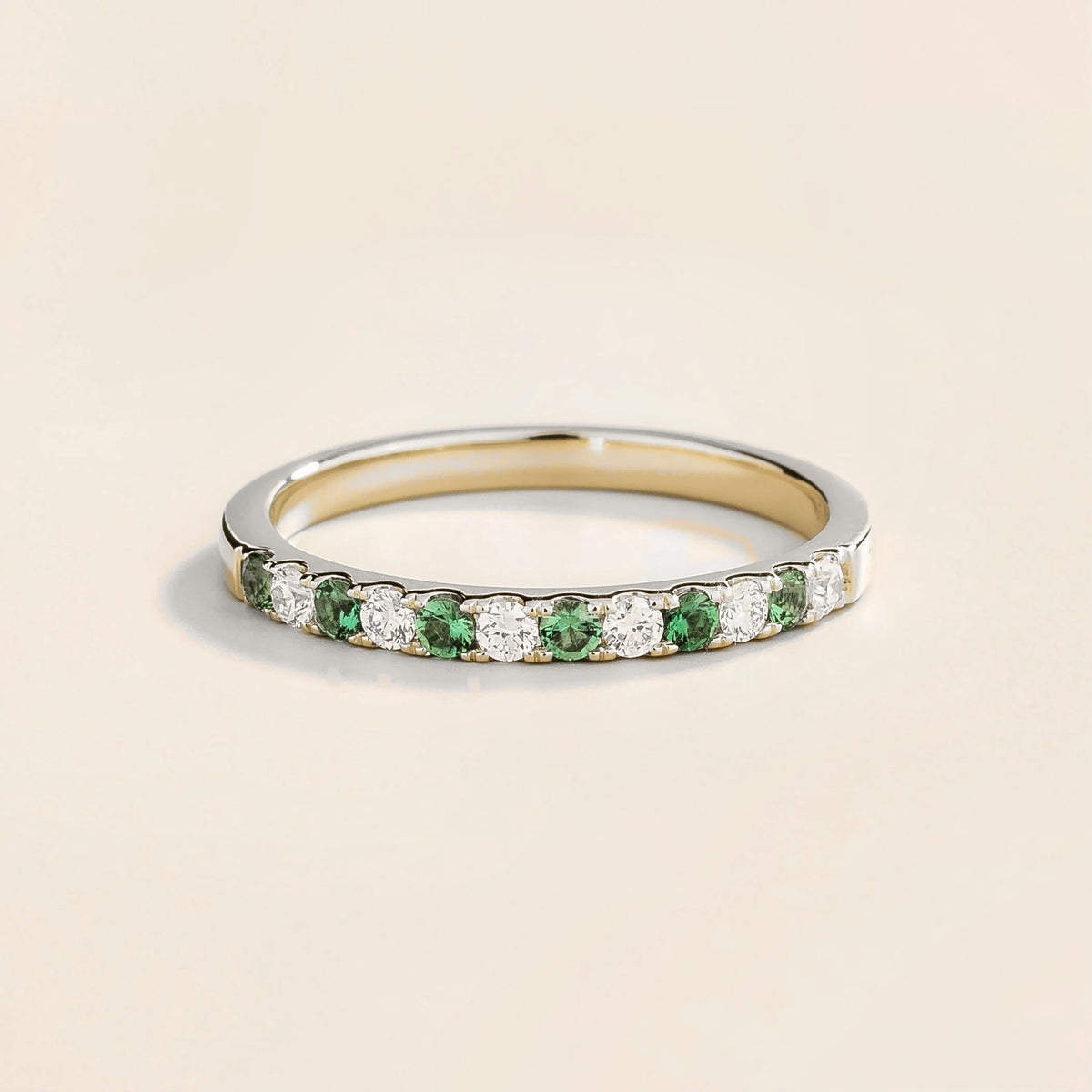Salto Half Eternity Ring in Emerald & Diamond in White Gold