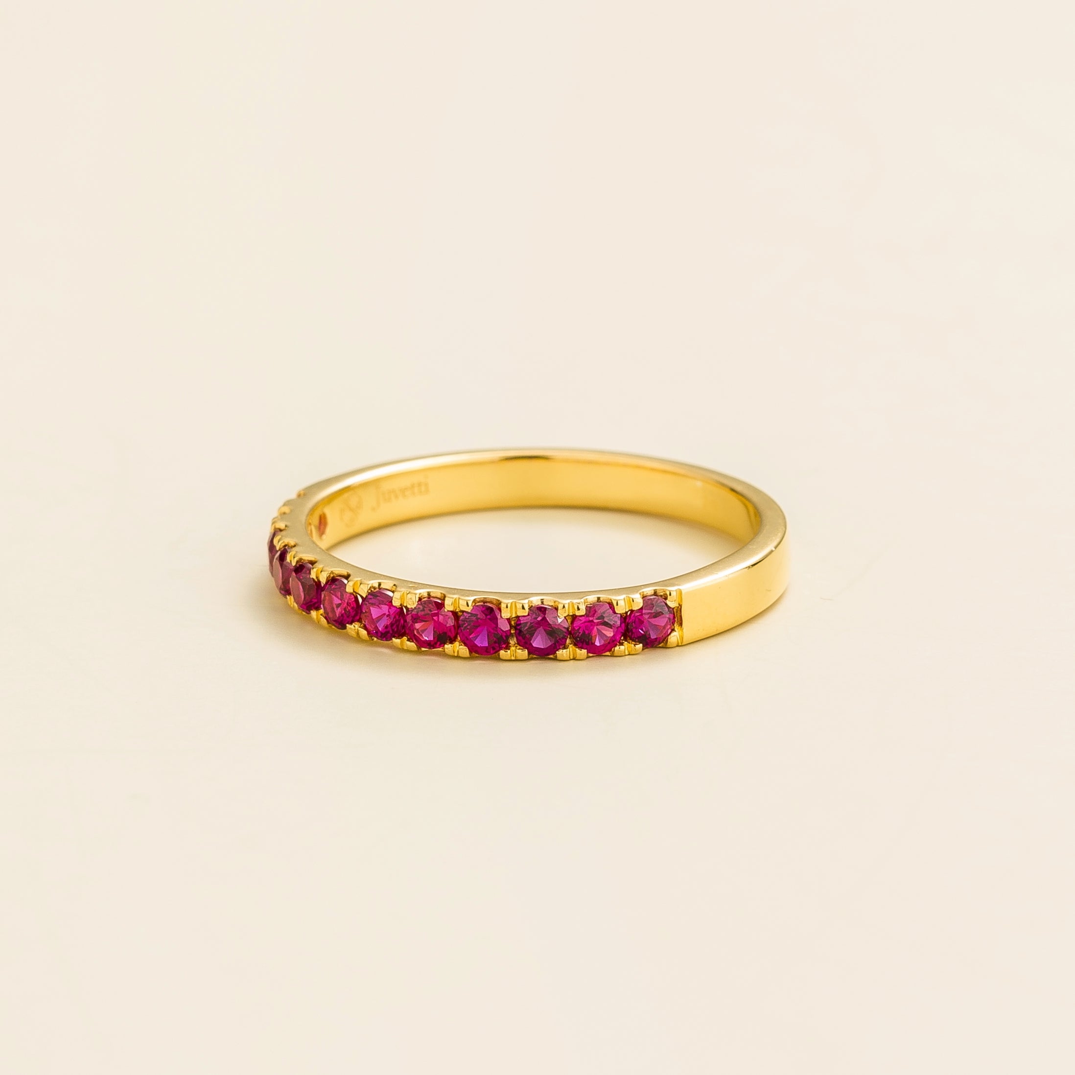 Elegant Gold Band Featuring Round Ruby Accents – Sustainable Luxury