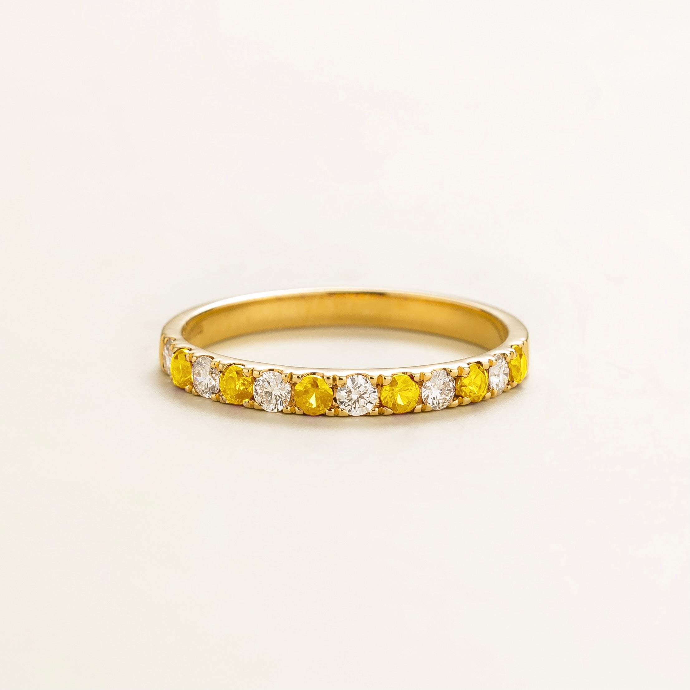 Elegant Half Eternity Gold Ring Featuring Yellow Sapphire & Diamond Accents – Sustainable Luxury