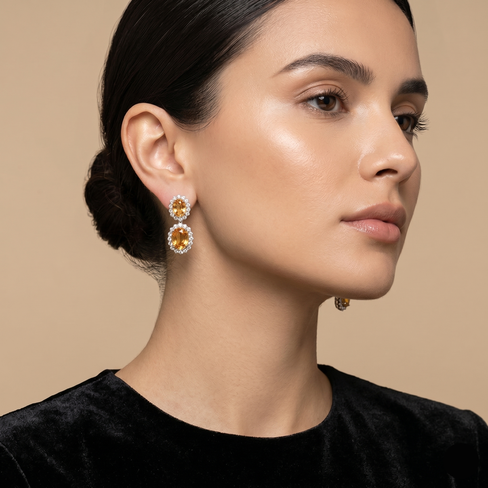 Salve Oval Emerald & Diamond Halo Drop Earrings in White Gold
