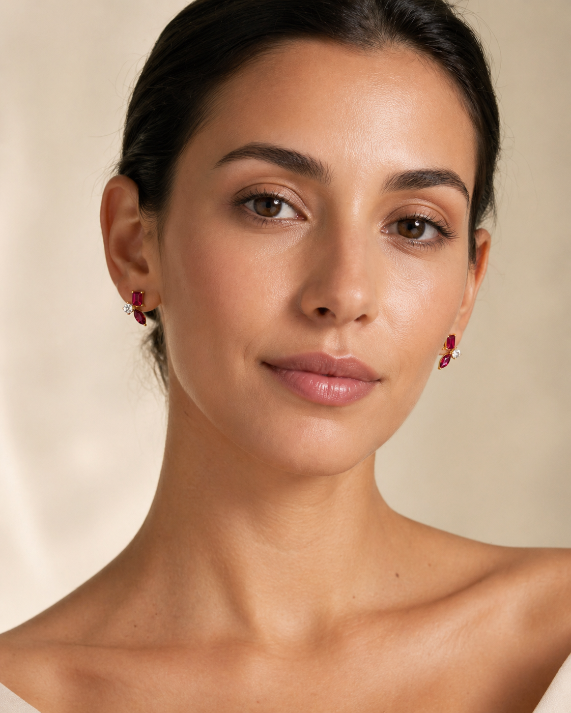 Sanka Morganite & Diamond Three Stone Earrings in Gold