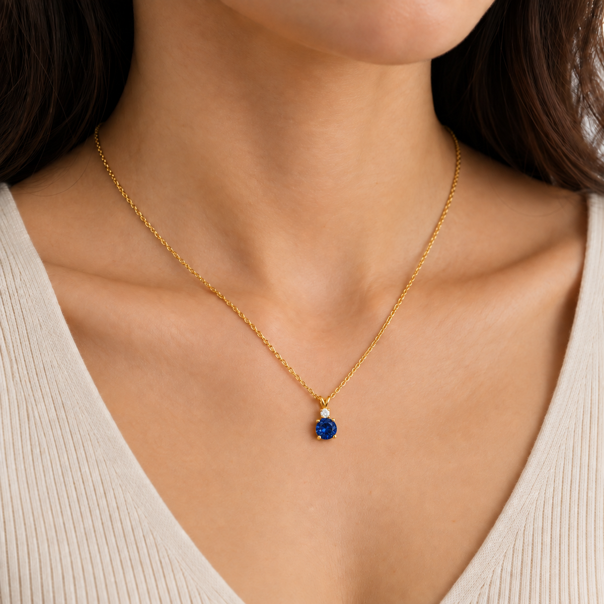 Joie Round Blue Sapphire & Diamond Drop Pendant Necklace in Gold