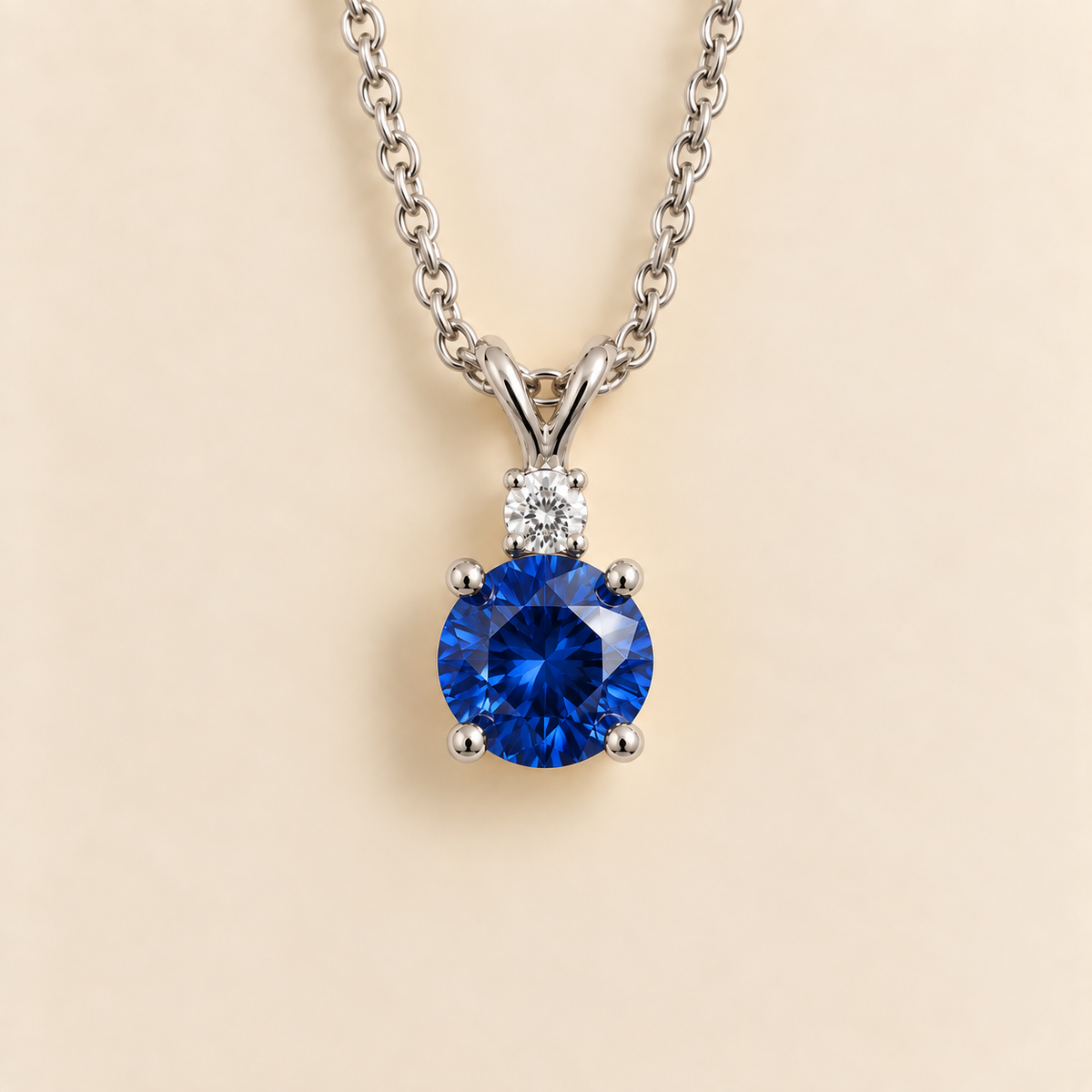 Joie Round Blue Sapphire & Diamond Drop Pendant Necklace In White Gold
