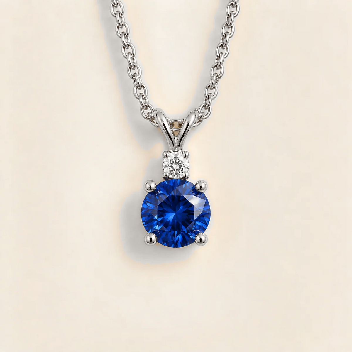 Joie Round Blue Sapphire & Diamond Drop Pendant Necklace In White Gold