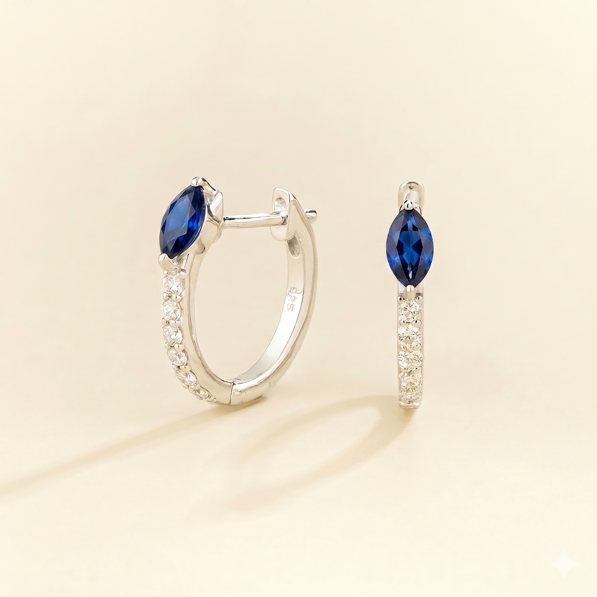 Sava Marquise Blue Sapphire & Diamond Huggie Hoop Earrings in White Gold